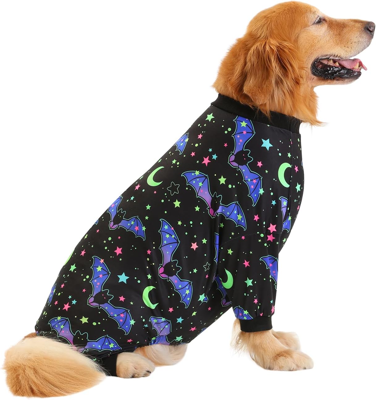 HDE Dog Pajamas One Piece Jumpsuit Lightweight Dog PJs Shirt for M-3XL Dogs Starry Bats - M