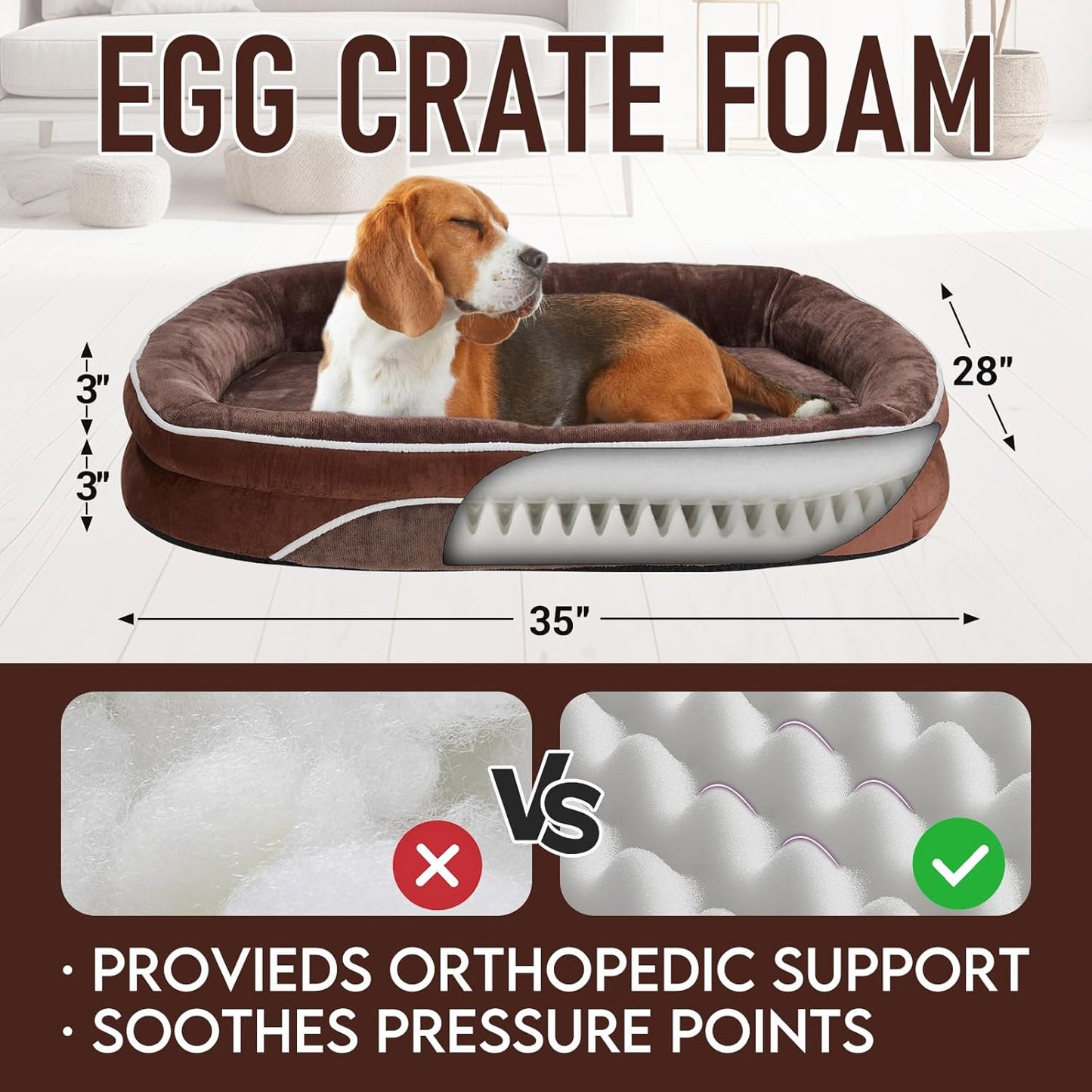 OhGeni Orthopedic Dog Couch Pet Sofa Large Sized Cat Beds with Comfort Foam Support, Soft Comfortable Fabric, Machine Washable Waterproof Removable Cover, 35-Inch (Brown)