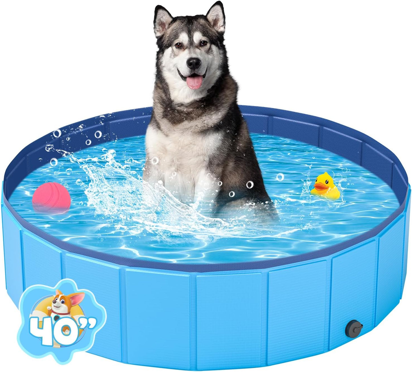 YSJILIDE Portable Dog Pool PVC Pet Swimming Bathtub Collapsible Hard Plastic Pool for Pets to Swim and Bath (M-40"x 12" Blue)