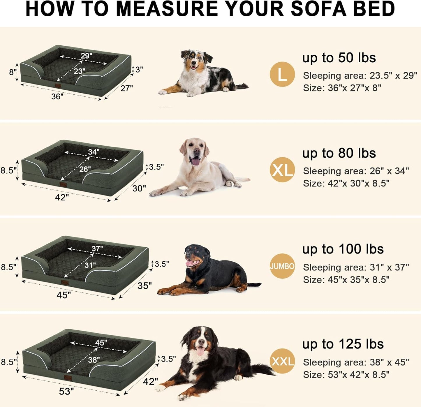Orthopedic Waterproof Dog Bed for Extra Large Dogs, Memory Foam XL Dog Bed with Sides, Egg-Crate Foam and Non-Slip Bottom Jumbo Dogs Couch Beds with Washable Removable Cover(Jumbo,Dark Green)