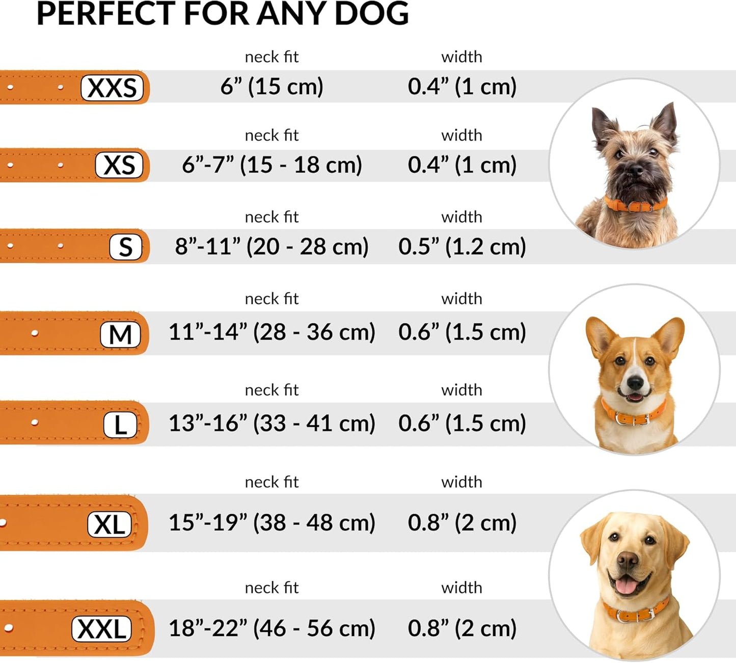 CollarDirect Rolled Leather Dog Collar, Soft Padded Round Puppy Collar, Handmade Genuine Leather Collar Dog Small Large Cat Collars 13 Colors (18-22 Inch, Orange Textured)