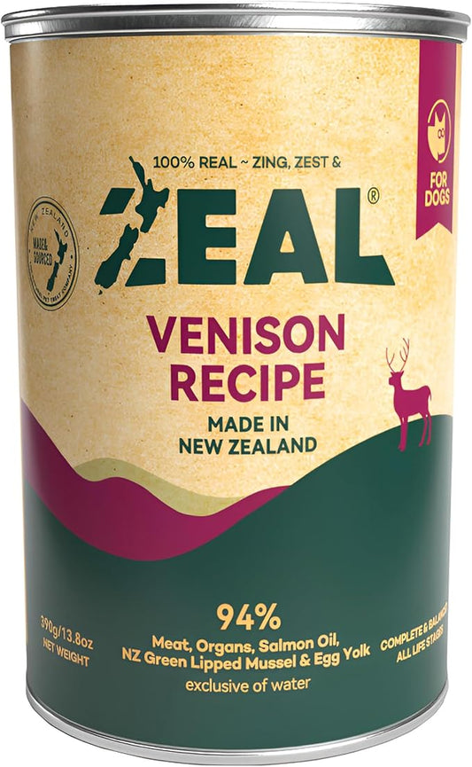 ZEAL New Zealand Wet Dog Food – High Protein, Pure Nutrition, Natural Superfoods, Grain-Free with Superfoods (Venison, 13.76oz Can 12-Pack)