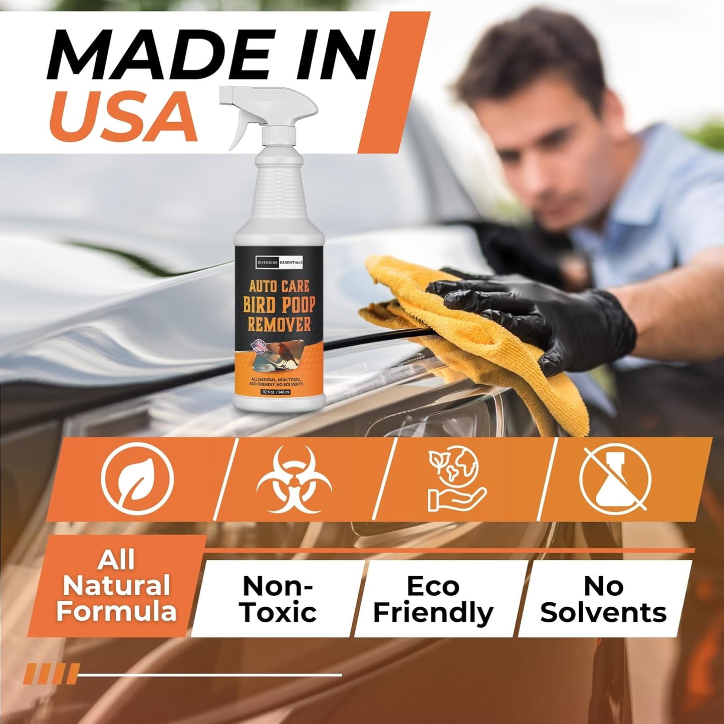 32oz Heavy Duty Bird Poop Remover & Stain Cleaner for Cars and Outdoor Vehicles - Powerful Stain Remover Spray, Safe on Paint, Eco-Friendly Formula for Easy Cleaning and Protection - Made in the USA