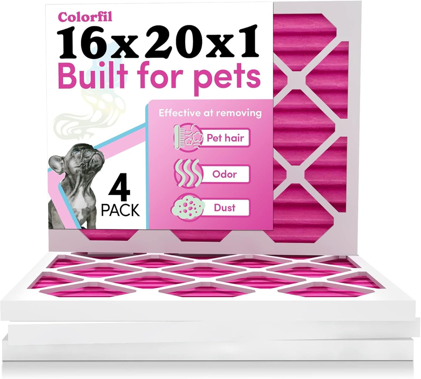 Colorfil 16x20x1 Air Filter (4-Pack) | Made in the USA | Color Changing | Remove Cat and Dog Odor | MERV 8 for Pet Hair Dander and Dust | 15.5"x19.5"x0.75" Exact Size