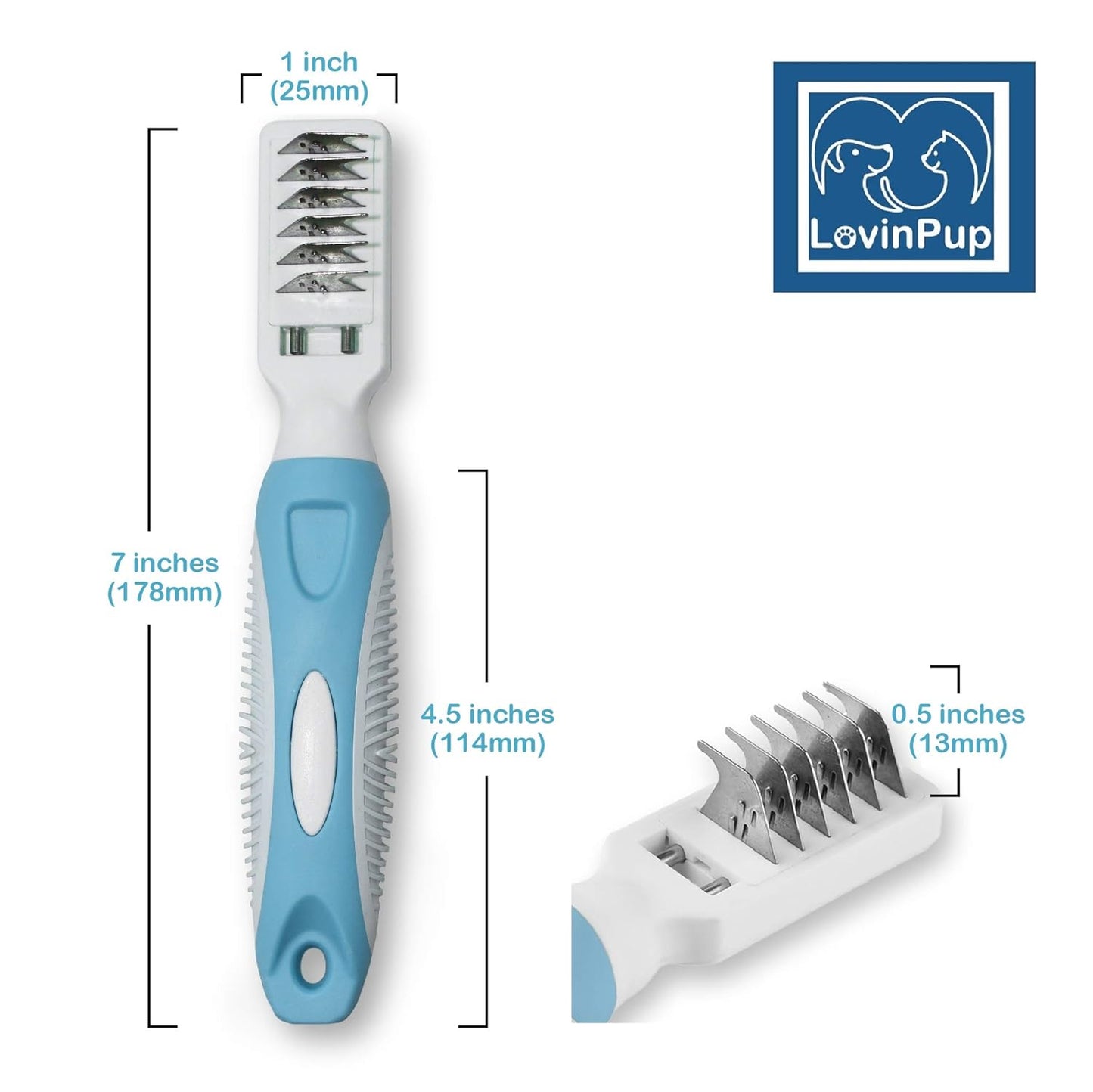 Pet Mat Remover Easily removes Mats Professionally from your DOGS & CATS and Straightens Tuft & Knotted Pet hair. Extremely Gentle on pets, works on Sensitive Skin too! Blue