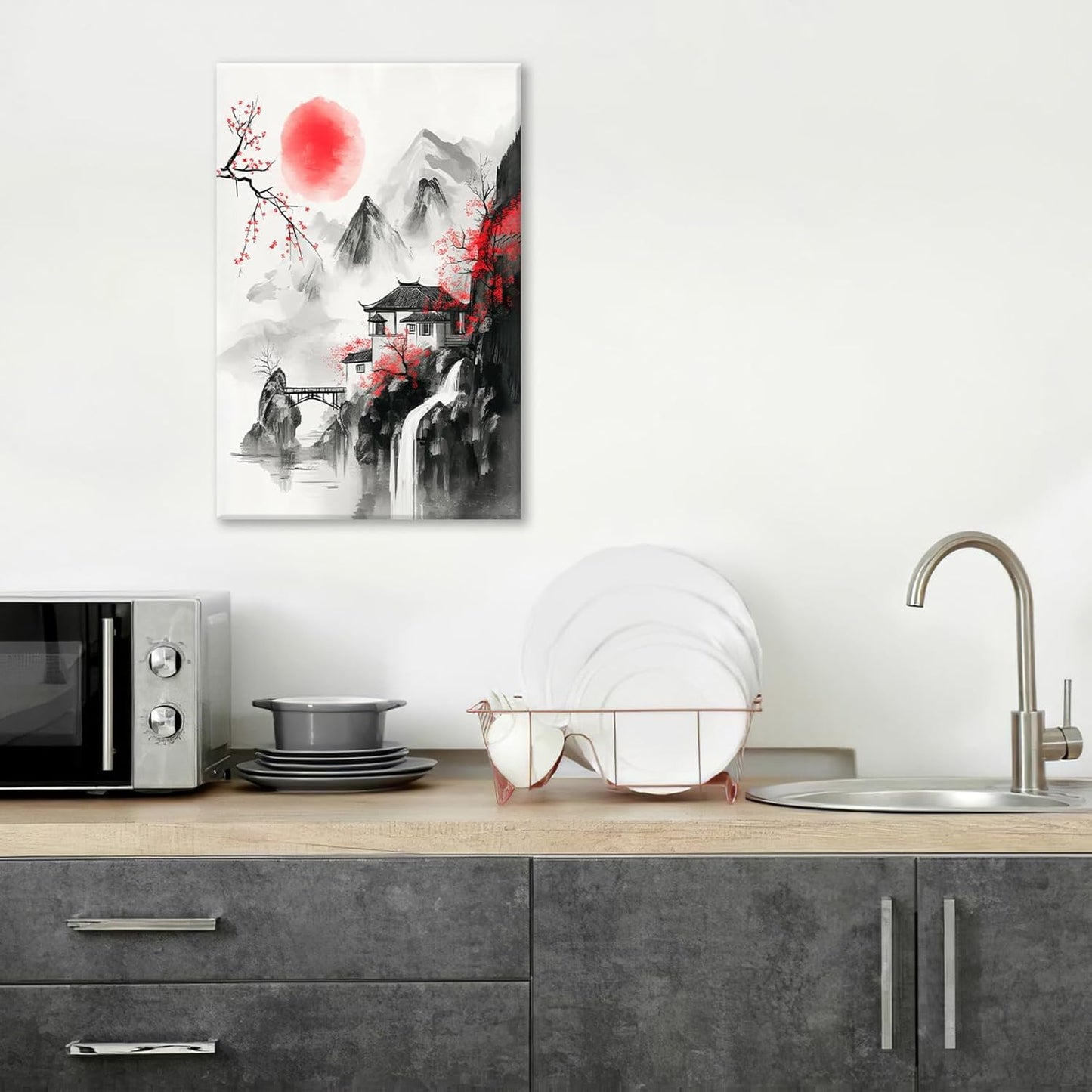 Japanese Wall Art Canvas Asian Nature Wall Decor Prints Framed Painting Mountain Landscape Pictures Gifts Artwork for Bathroom 16"x24"