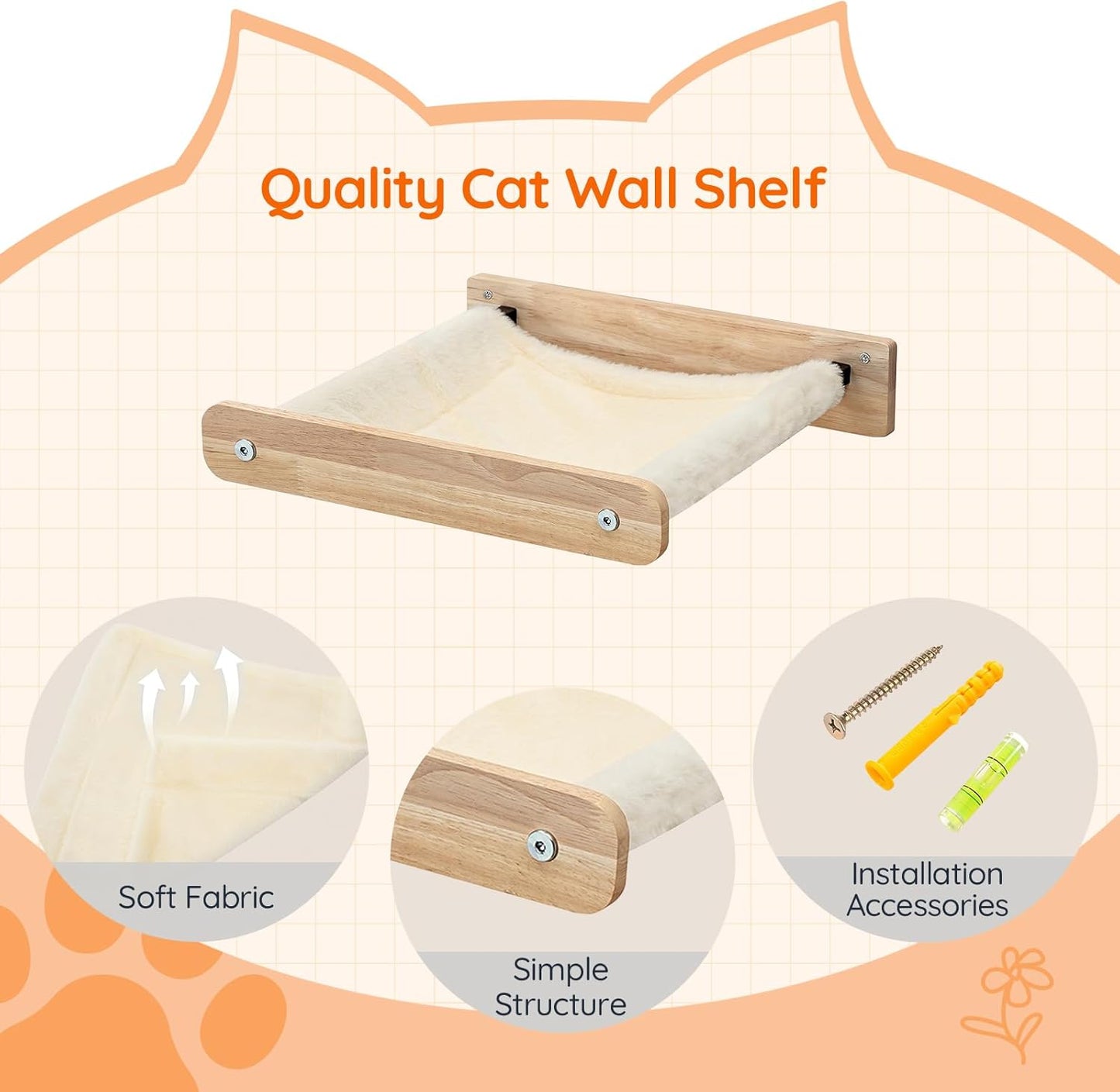 HOOBRO Cat Wall Shelf Set of 2, Wall Mounted 4-Level Cat Steps with Jute Scratching Steps, Hammock Wall Mounted, Holds up to 40 lb, Cat Wall Furniture, for Playing, Natural NL41CS03