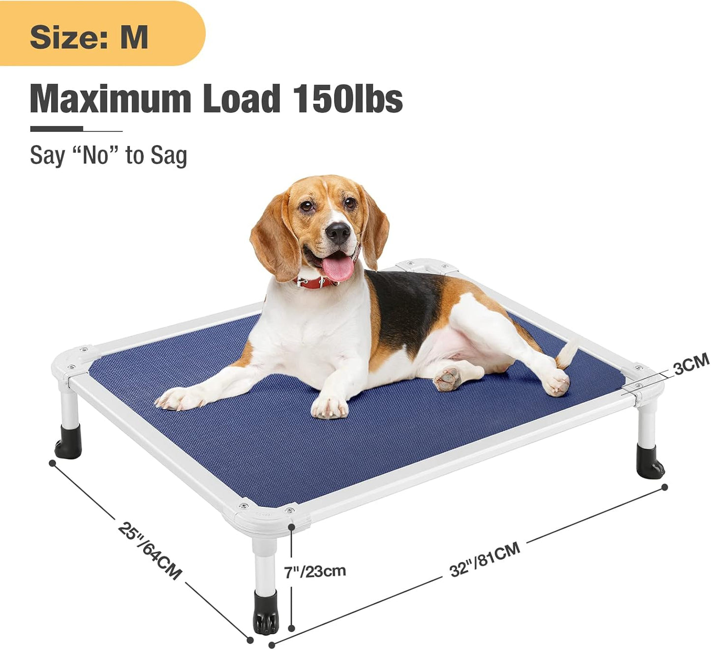 Veehoo Chew Proof Elevated Dog Bed - Cooling Raised Pet Cot - Silver Aluminum Frame and Durable Textilene Mesh Fabric, Unique Designed No-Slip Feet for Indoor or Outdoor Use, Blue, Medium, CWC2003