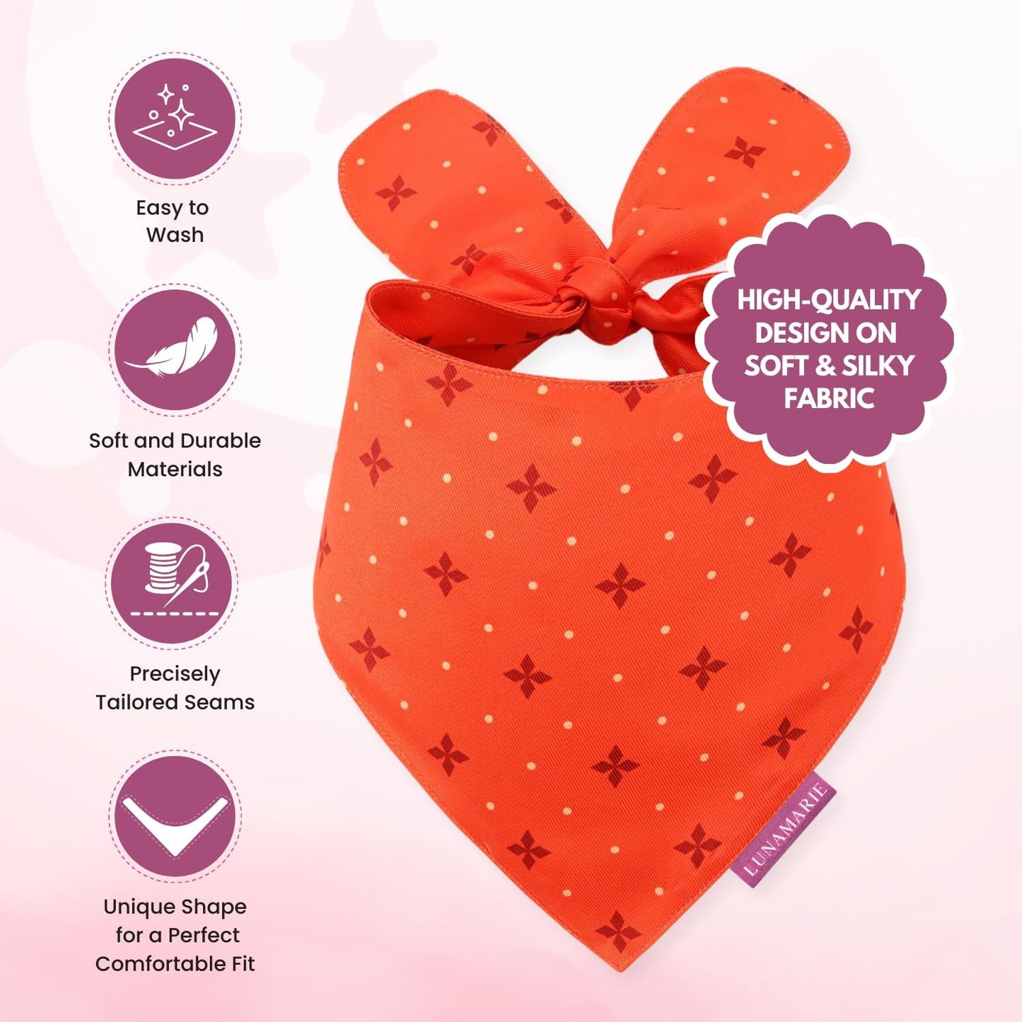 LunaMarie - Luxury Pet Birthday Bandanas -Premium & Silky Poly Fabric | 100% Handmade | Custom Shape Dual Layered (Ember, Small)