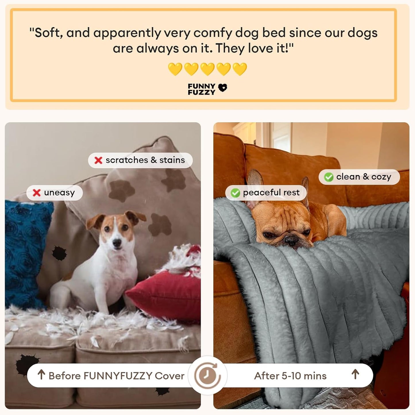 FUNNY FUZZY Pet Couch Cover for Sofa, Calming Dog Bed for Couch, Fluffy Plush Dog Couch Mat for Furniture Protector for Medium Dogs and Cats, 33×28 in, Mist Grey