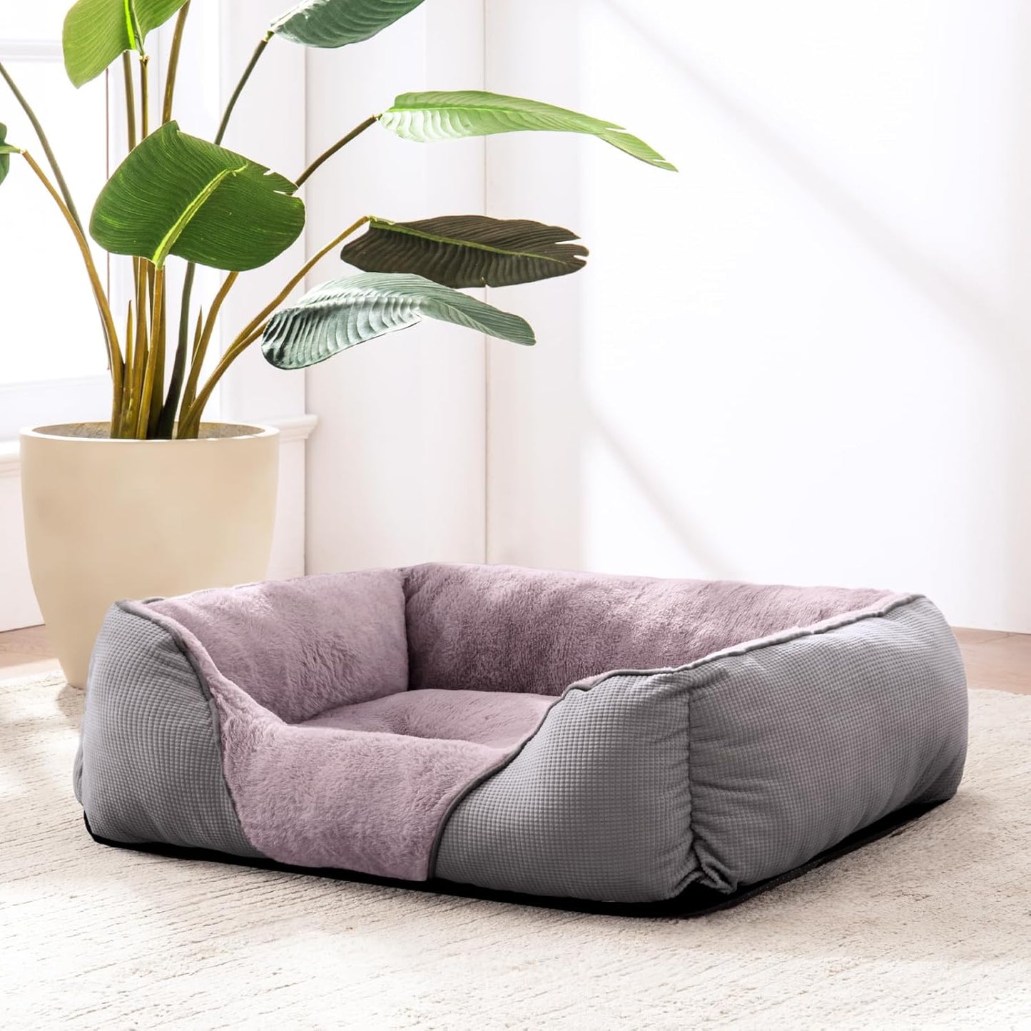 MIXJOY Dog Beds for Large Dogs, Big Pet Bed Large Size Dog Washable, Orthopedic Calming Soft Pet Beds Cuddler, Rectangle Sleeping Rabbit-Velvet Cozy Puppy Bed with Anti-Slip Bottom (35x25in, Grey)