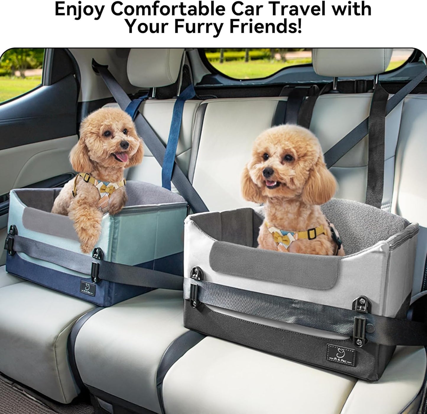 A4Pet Dog Car Seats for Small Dogs, Booster Car Seat with Patent Buckles & Clip-On Safety Leash, Pet Seat for Puppy Small Dogs Cats Under 25 Lbs, Grey