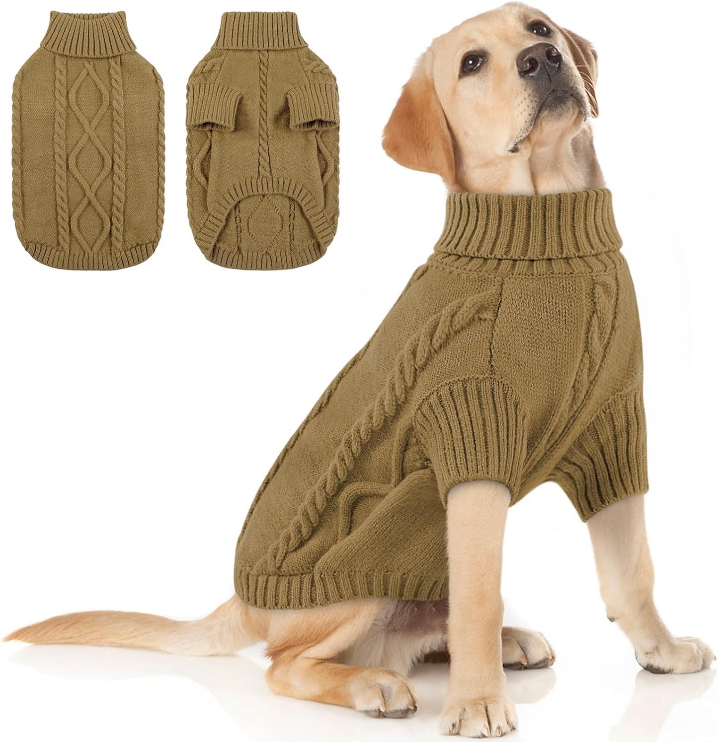 Queenmore Dog Sweater for Large Size Dog,Pitbull Doggy Sweater,XXL Pet Sweater for Labrador Retriever,Cold Weather Warm Knitted Pet Sweatershirt for Boy Girl Dogs (Brown,2XL)