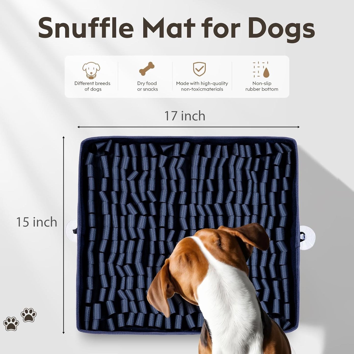 Snuffle Mat for Dogs, Dog Puzzle Mat, Interactive Dog Toys for Enrichment,Sniff Mats with Non-Slip Backing,Suitable for Breeds and Sizes of Dogs (Navy, 17" X 15")