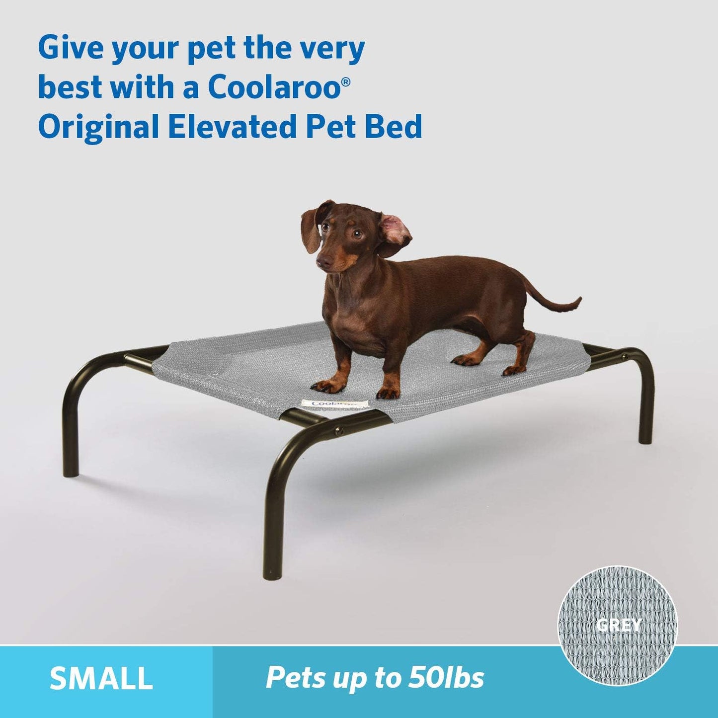 Coolaroo Original Elevated Dog Bed - Breathable Off-The-Ground Pet Bed with Cooling Fabric, Joint Relief & Moisture-Resistant Fabric, 100% Recyclable, Easy Clean, Grey, Small