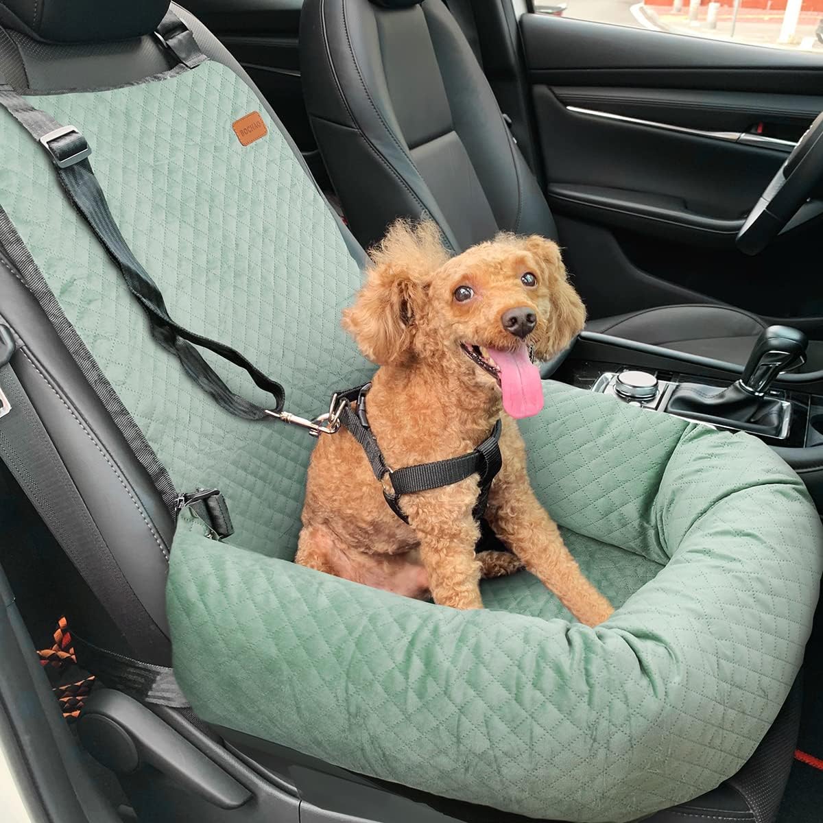 Dog Car Seat for Small Medium Dogs Up to 40lbs, Detachable Washable Soft Pet Booster Travel Bed for Front & Green Seat with Safety Leash Belt