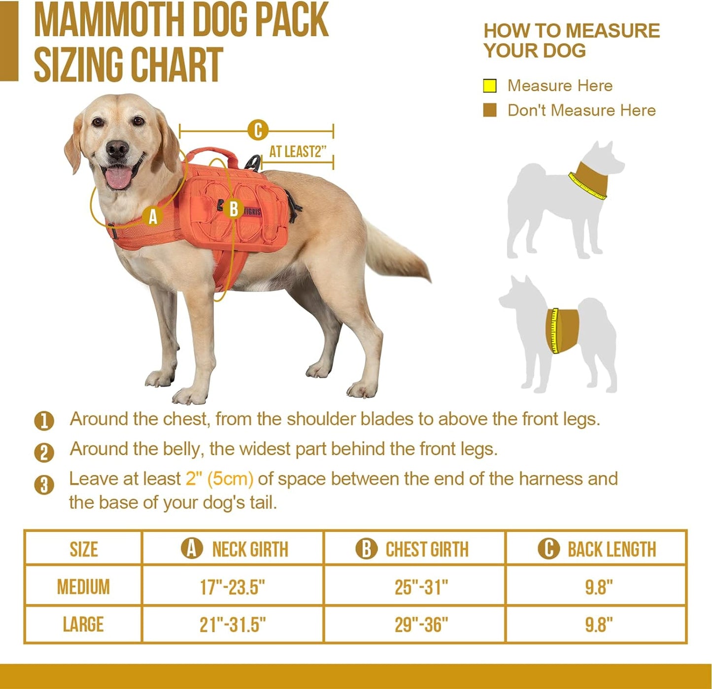 OneTigris Dog Backpack for Medium & Large Dogs, Mammoth Nylon Dog Pack Tactical Backpack Harness with Side Pockets for Hiking Walking Training Running