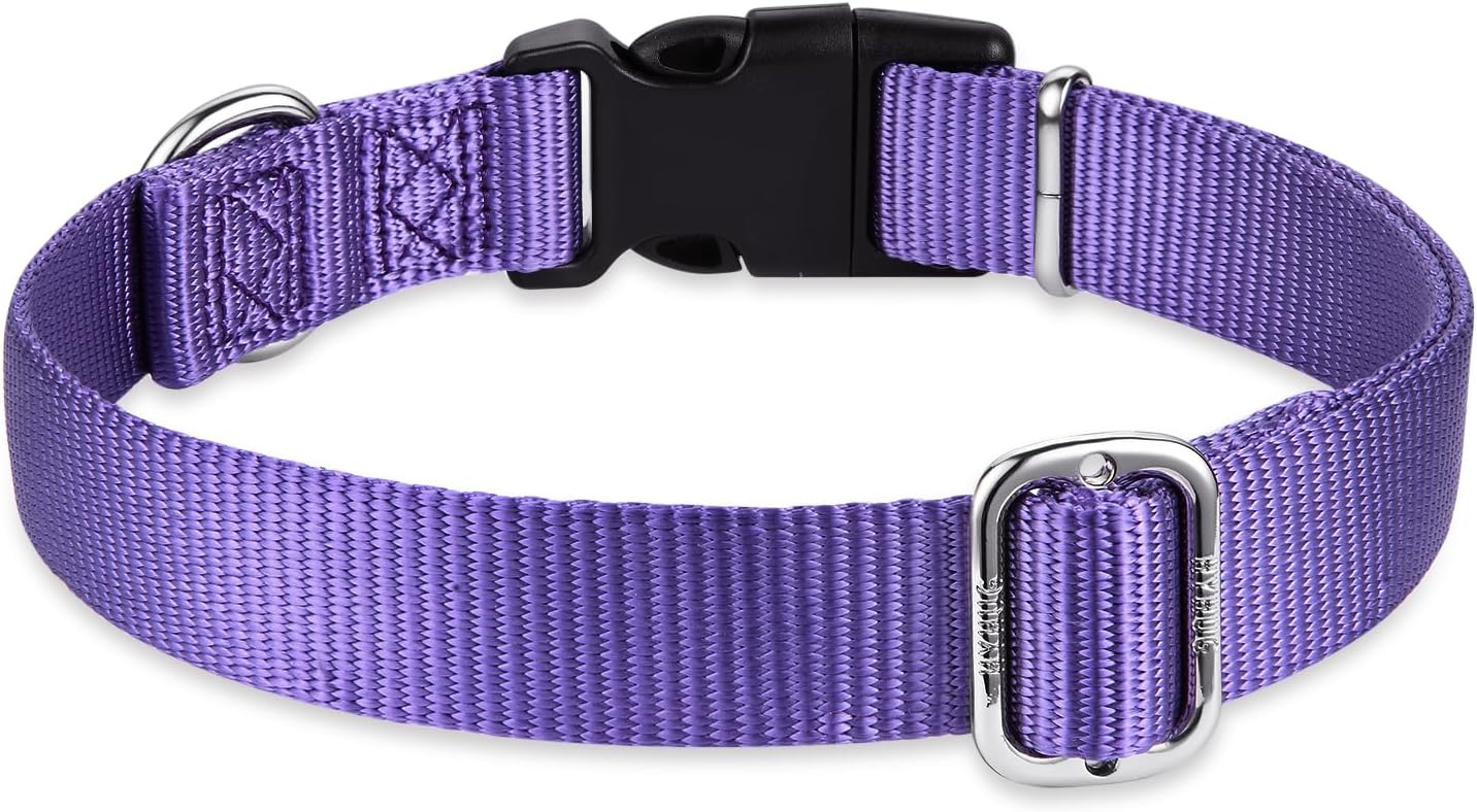 Hyhug Pets Solid Color Classic Regular Heavy Duty Basic Collar for Small Dogs, Unique Design Adjustment Triglide Slide (Buckle) Can Attached Name Tag Accessories. (Small, Ultra Violet)