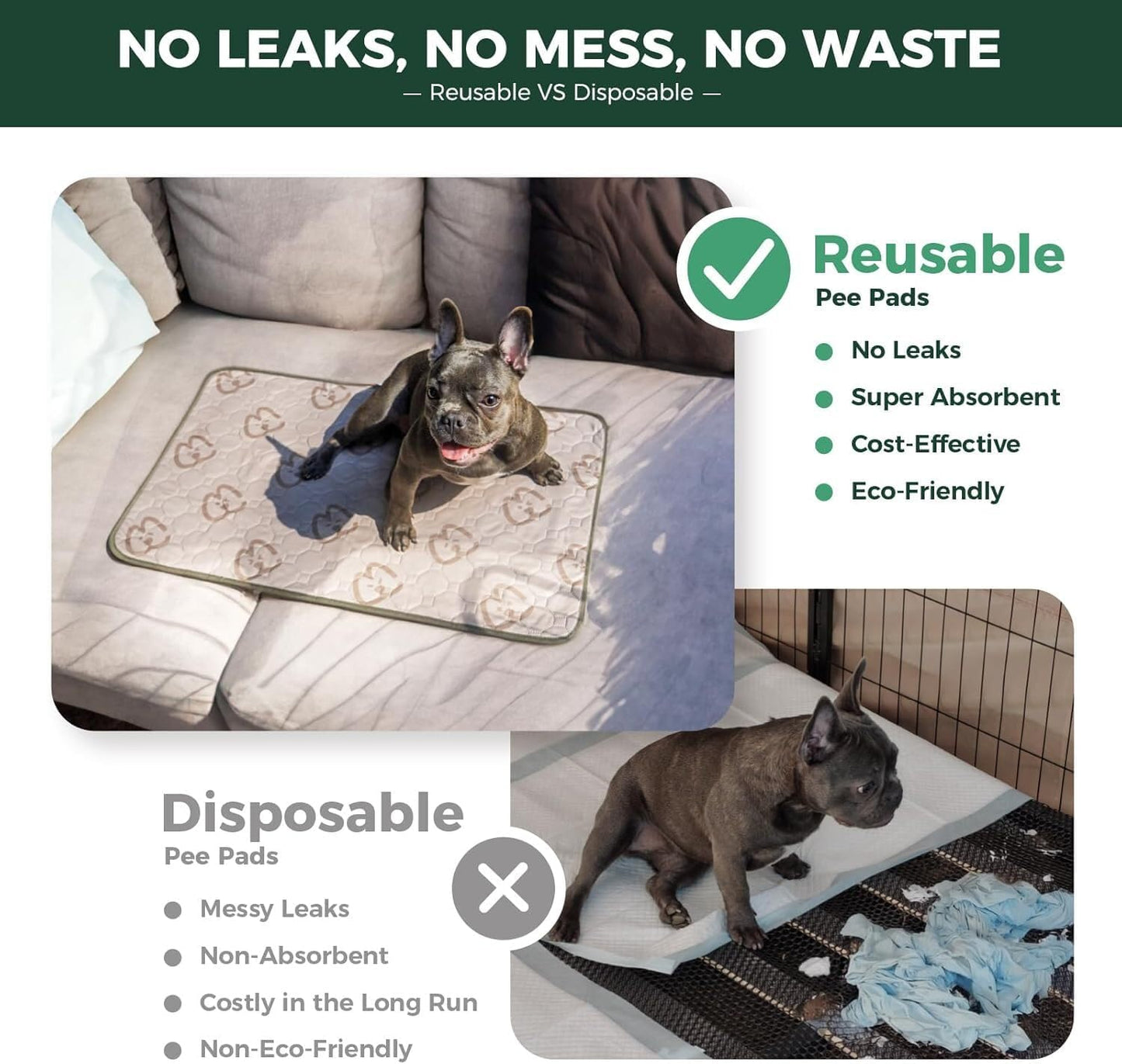 FXW Washable Pee Pads for Dogs, Puppy Pads with Super Absorbent, Specifically Designed for 42inch Cages, 41" × 27" Rectangle, Khaki, 1 Pack