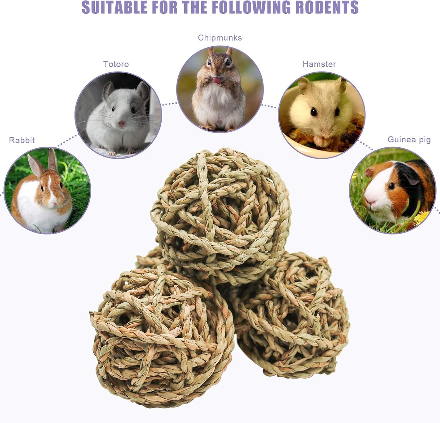 10 Pcs Small Animals Play Balls Rolling Activity Chew Toys Gnawing Treats for Rabbits Guinea Pigs Chinchilla Bunny Natural Balls, Pet Cage Entertainment Accessories(10Pcs)