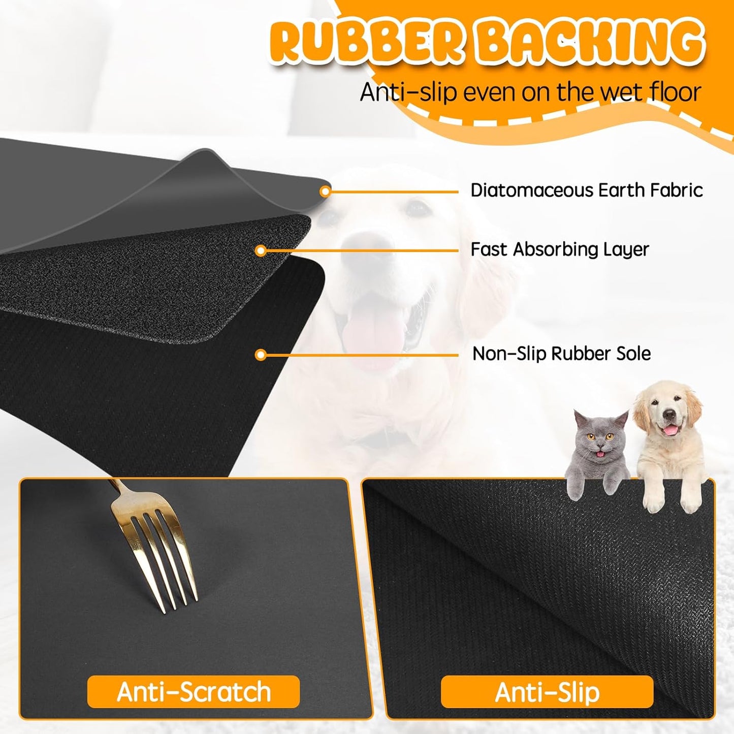 Dog Food Mat, 39.4"x31.5" Largest Absorbent Dog Mat for Food and Water, Non Skid Cat Bowl Mat, No Stains Quick Dry for Pet Water Dispenser Pet Supplies for Messy Drinkers