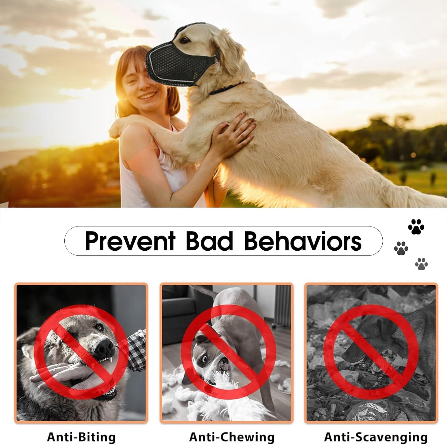 Dog Muzzle, Mesh Soft Muzzle for Small Medium Large Sized Dogs, Breathable Adjustable Puppy Muzzles for Scavenging Biting Licking and Chewing, Allows Panting and Drinking (Reflective Mesh, XL)