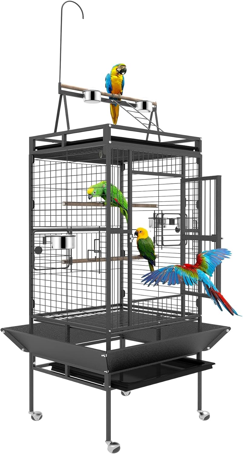 82 Inch Bird Cage, BOINN Bird Flight Cages with Rolling Stand & Bottom Tray, Wrought Iron Parrot Cage with PlayTop for Parakeet, Lovebirds, Ringneck, Cockatiels
