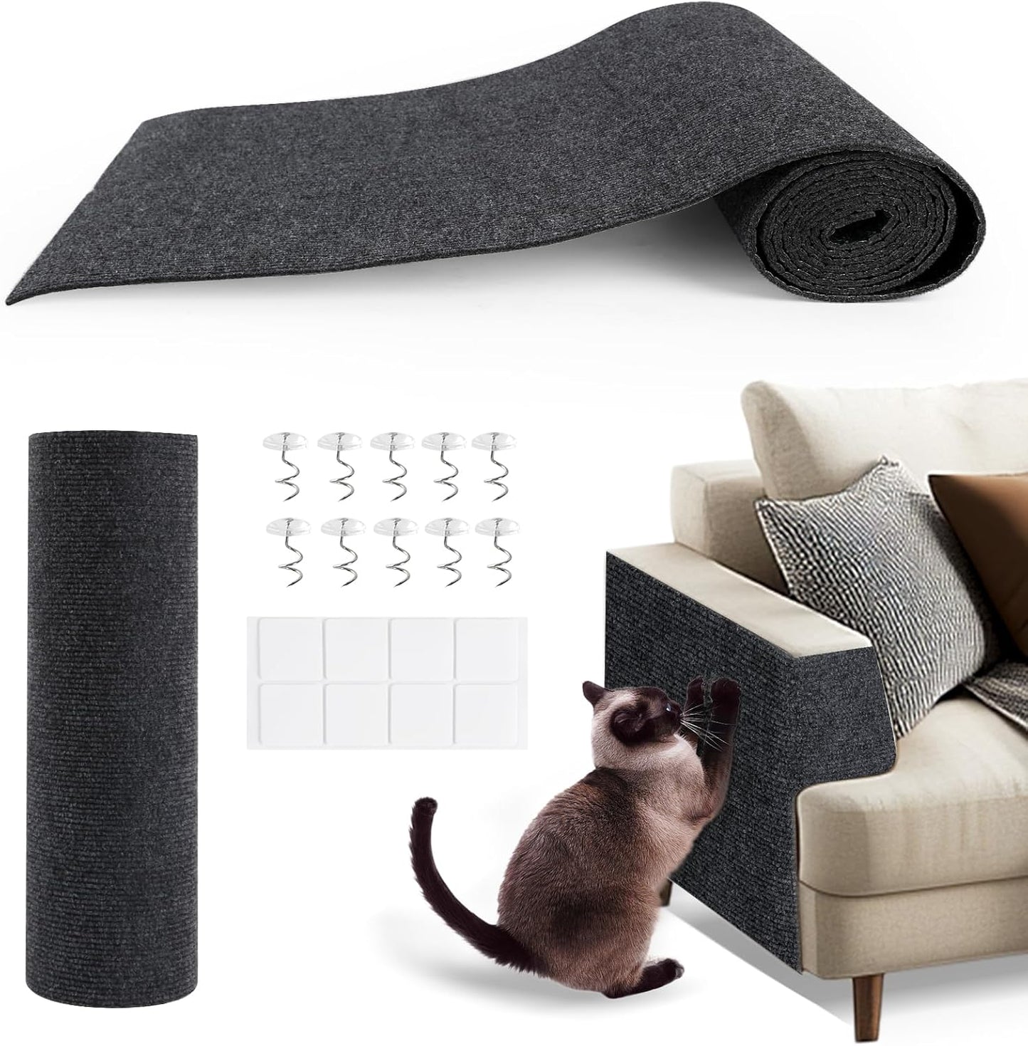 78.7"x15.8"Self-Adhesive Climbing Cat Scratch Protector Pads - Trimmable Furniture Guard for Sofa, Walls & Floors, DIY Cat Tree/Tower/Bed, Replaceable Scratch-Resistant Mats (Dark Gray)