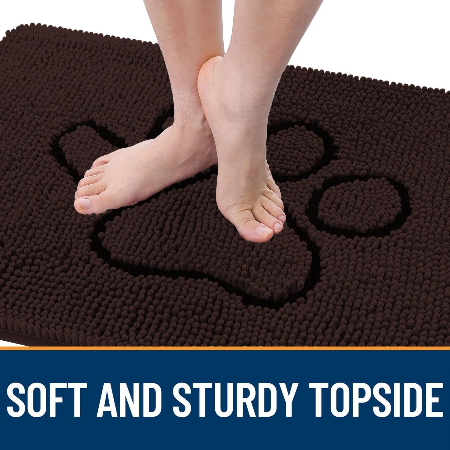 OLANLY Door Mat for Muddy Dog Paws 36x24, Absorbent Chenille Mud Doormat with Paw Print Design, Non-Slip Washable Doormat for Indoor Entryway, Quick-Dry Pet Bed Mats for Dirty Dogs, Brown and Black