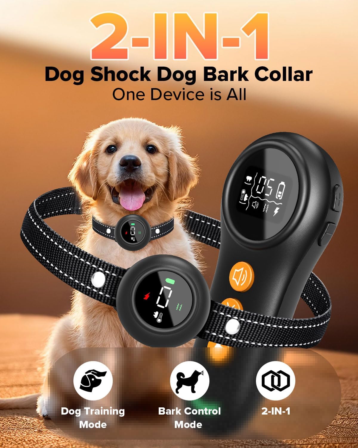 XDX 2-in-1 Dog Shock Collar & Bark Collar – 3300FT Dog Training Collar with Remote, Automatic Anti-Barking, 5 Adjustable Sensitivity Levels, IP67 Waterproof E-Collar for Small Medium Large Dogs