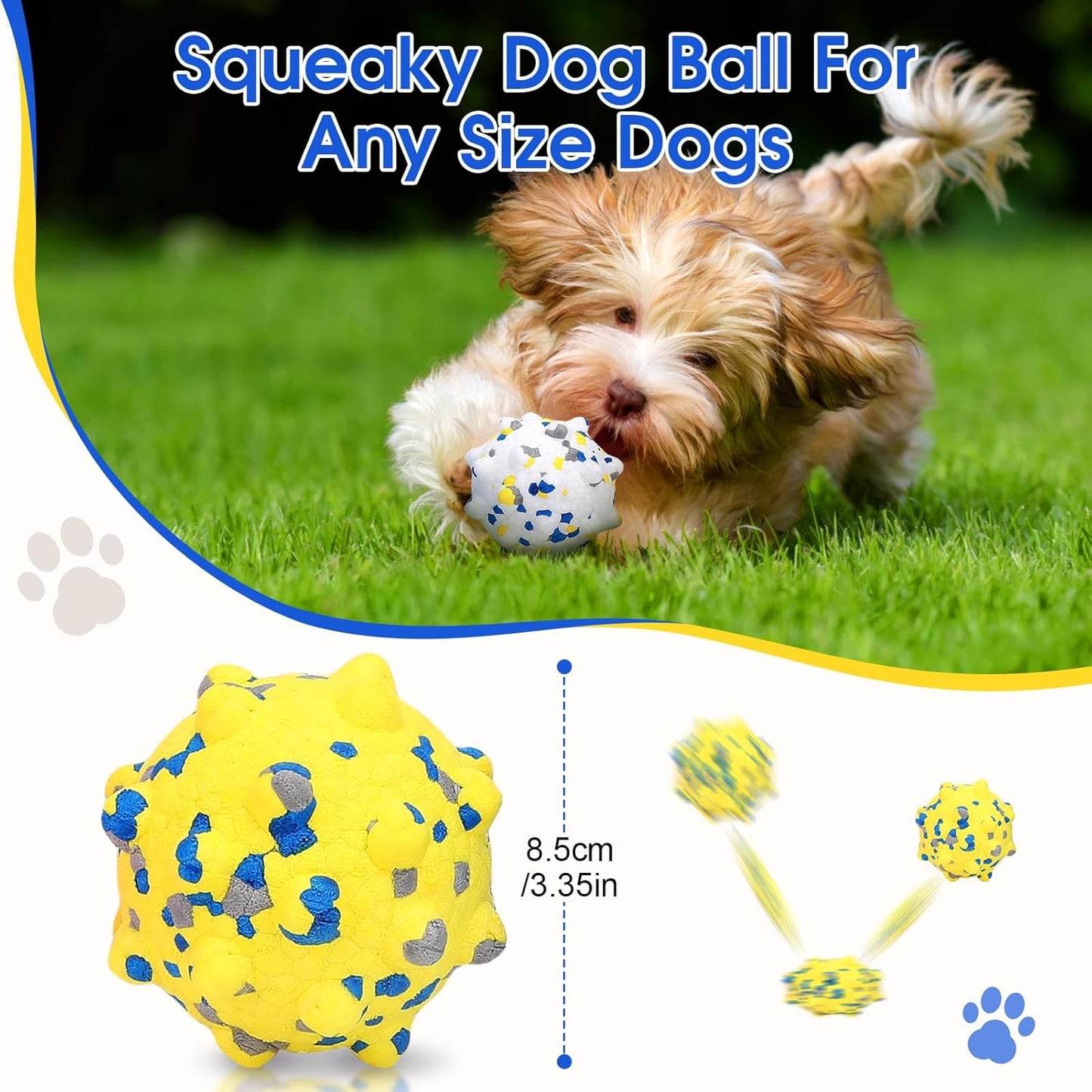 VINGVO Large Dog Balls Tennis Ball Toys 4 PCS Dogs Toys for Aggressive Chewers, 3" Teething Chew Toys Water Floating Ball Toy Bouncy Fetch Balls for Large Medium Small Dog and Puppies (4 Spiked)