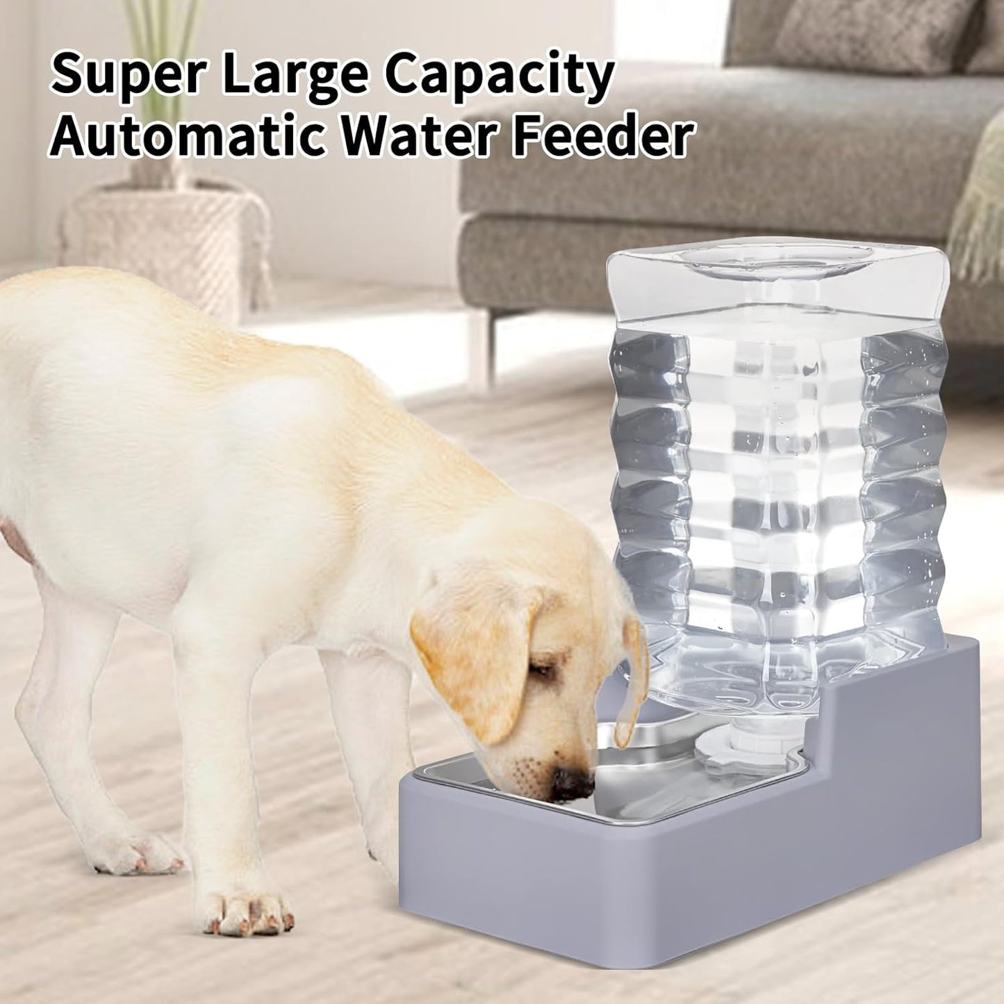 Automatic Pet Water Dispenser: 8L Light Gray Gravity Feeder with Stainless Steel Bowl - BPA-Free for Dogs Cats - No Spill Design