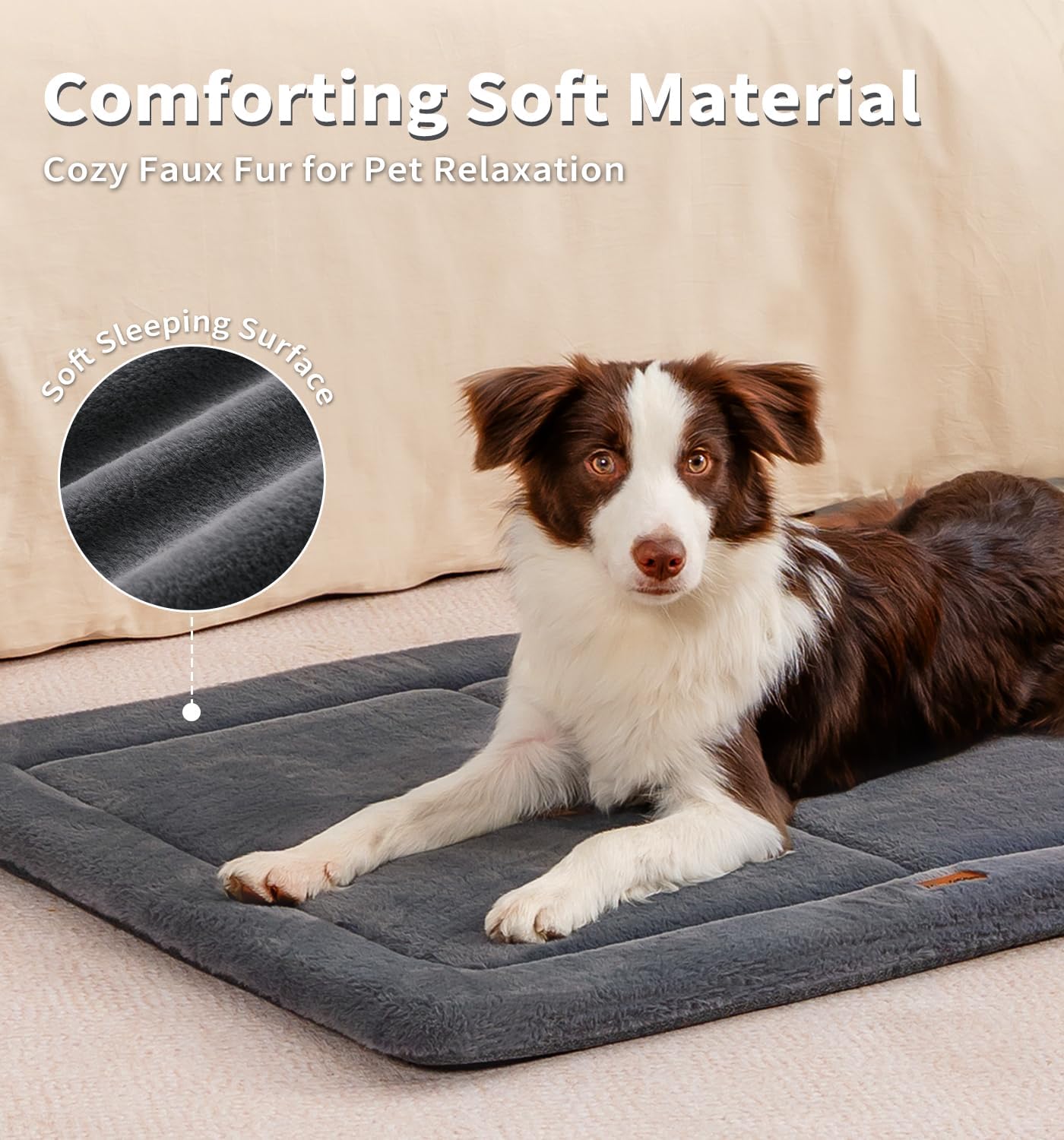 MADE 4 PETS Dog Crate Pad Bed for Medium Large Dogs, Washable & Reversible, Anti-Slip Kennel Mat for Cozy Sleeping, Soft Fluffy Dog Bed for Indoor & Outdoor Use, 35"x23", Dark Gray