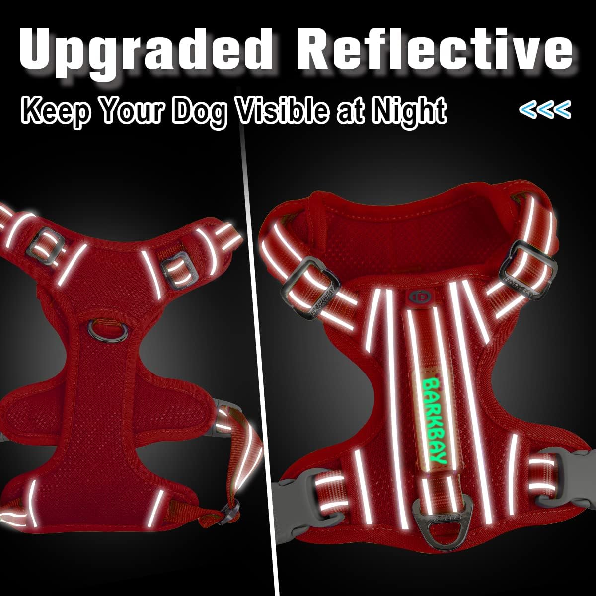 BARKBAY Dog Harness No Pull with ID Tag Pocket - Heavy Duty, Reflective, Easy Control for Large Dogs(Red,XL)