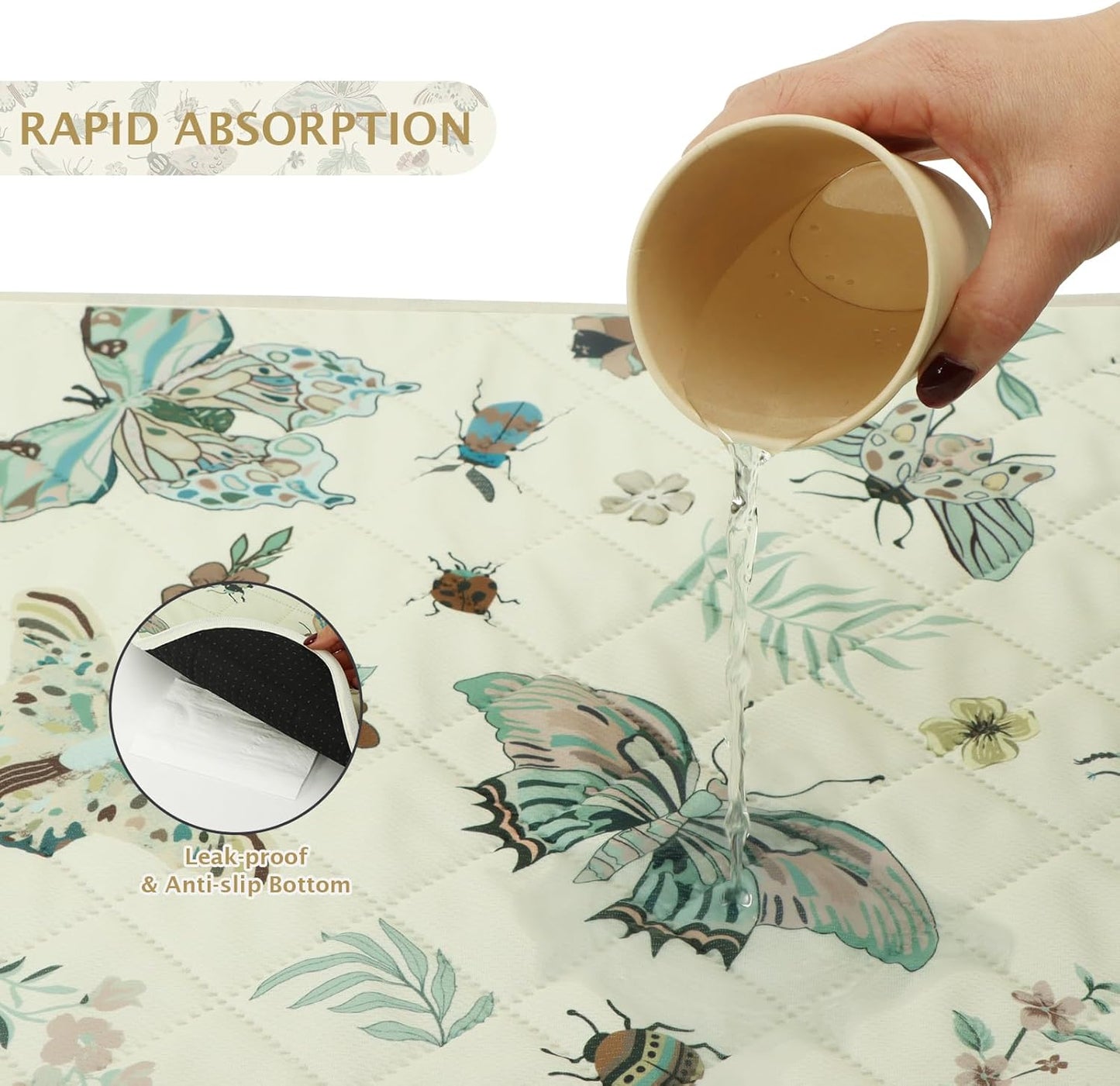 IEUUMLER Washable Pee Pads for Dogs, 2 Pack Insect Pattern Reusable Waterproof Puppy Potty Pads, Non-Slip Absorbent Pet Training Pads for Playpen Crate Bed EU014