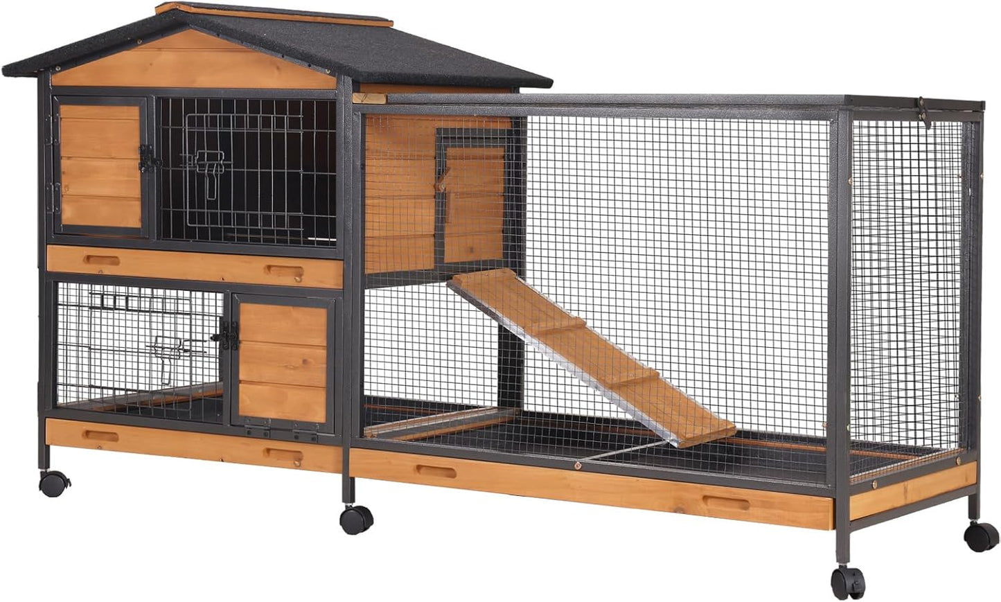 GUTINNEEN Rabbit Hutch Outdoor with Metal Surround Indoor Rabbit Cage with Wheels Bunny Cage Large Guinea Pig Cage for Small Animals with Tray