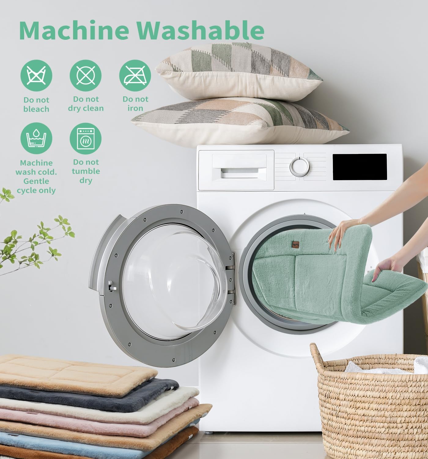 Made4Pets Dog Crate Pad Bed for Small Dogs, Washable & Reversible, Anti-Slip Kennel Mat for Cozy Sleeping, Soft Fluffy Dog Bed for Indoor & Outdoor Use, 24"x18", Green