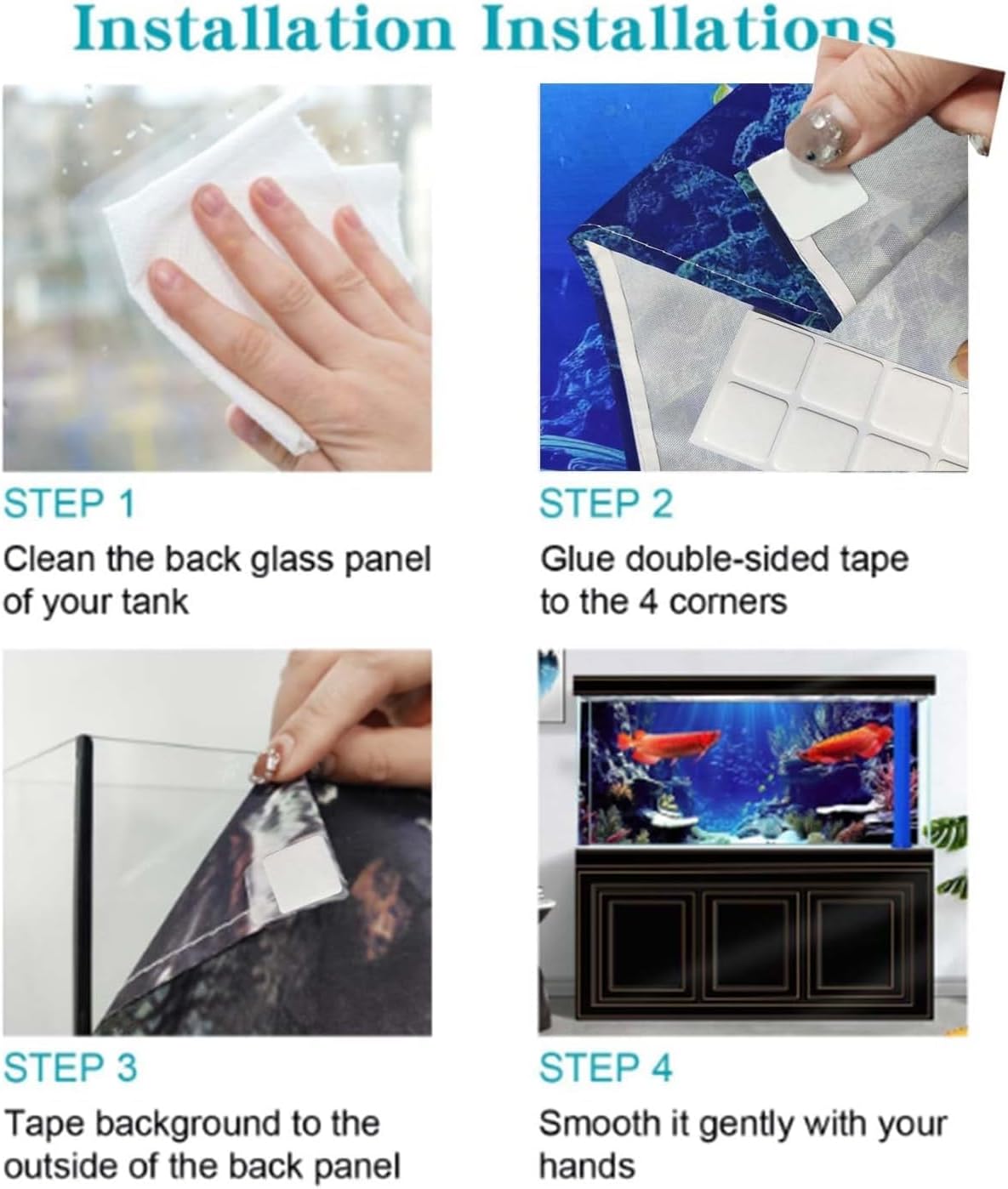 48X20IN Natural Undersea Aquarium Background, Undersea Beach Fish Tank Background, with 8 EVA Double-Sided Tape