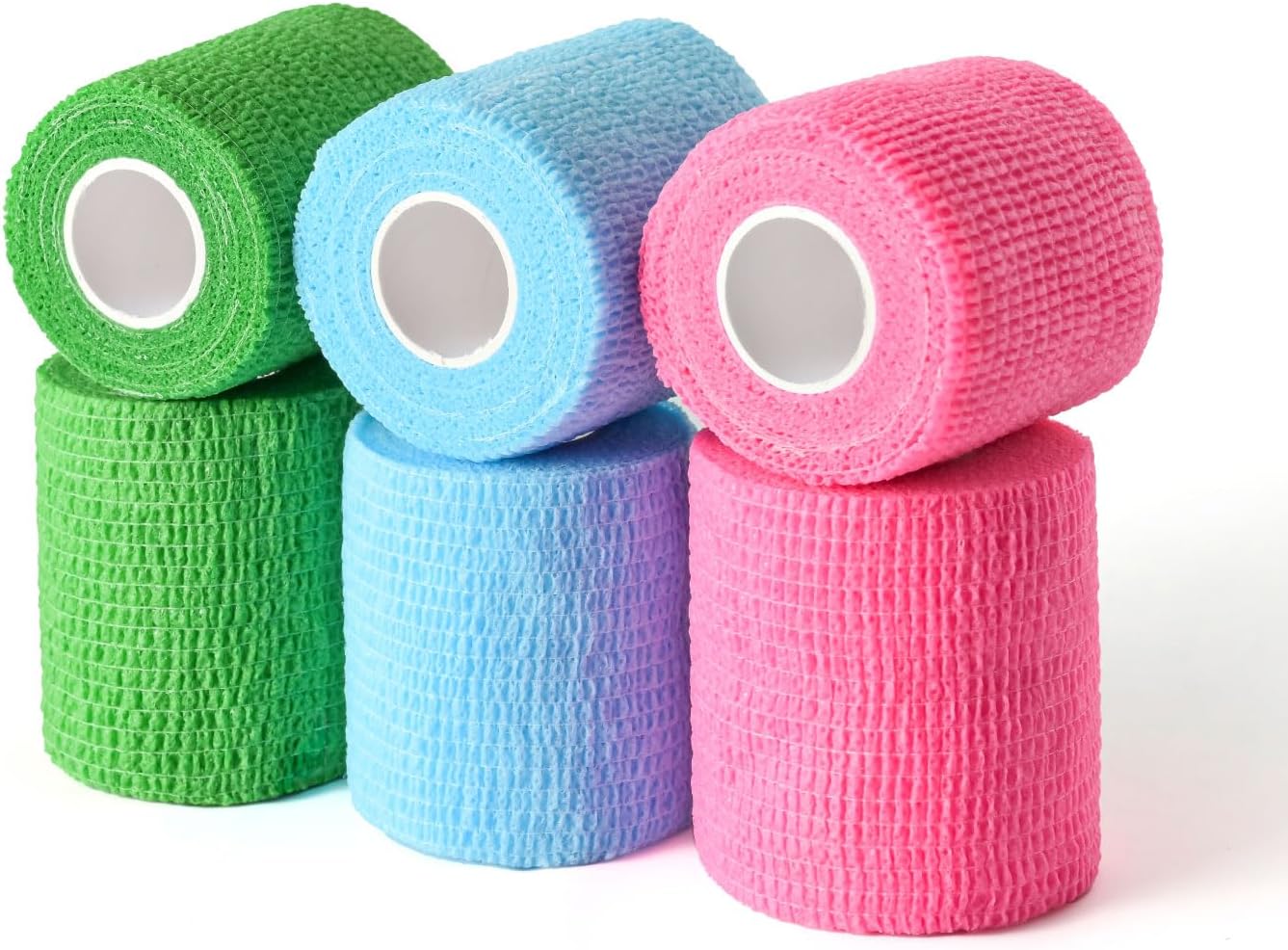 WePet Pet Wrap, Self-Adhesive, Only Sticks to Itself, Non-Woven Tape for Dog Legs, Paws, Wounds, First Aid Cohesive Gauze for Horse, Cat, Bird, Animal, 6 Rolls, 2 Inch, Solid Color B