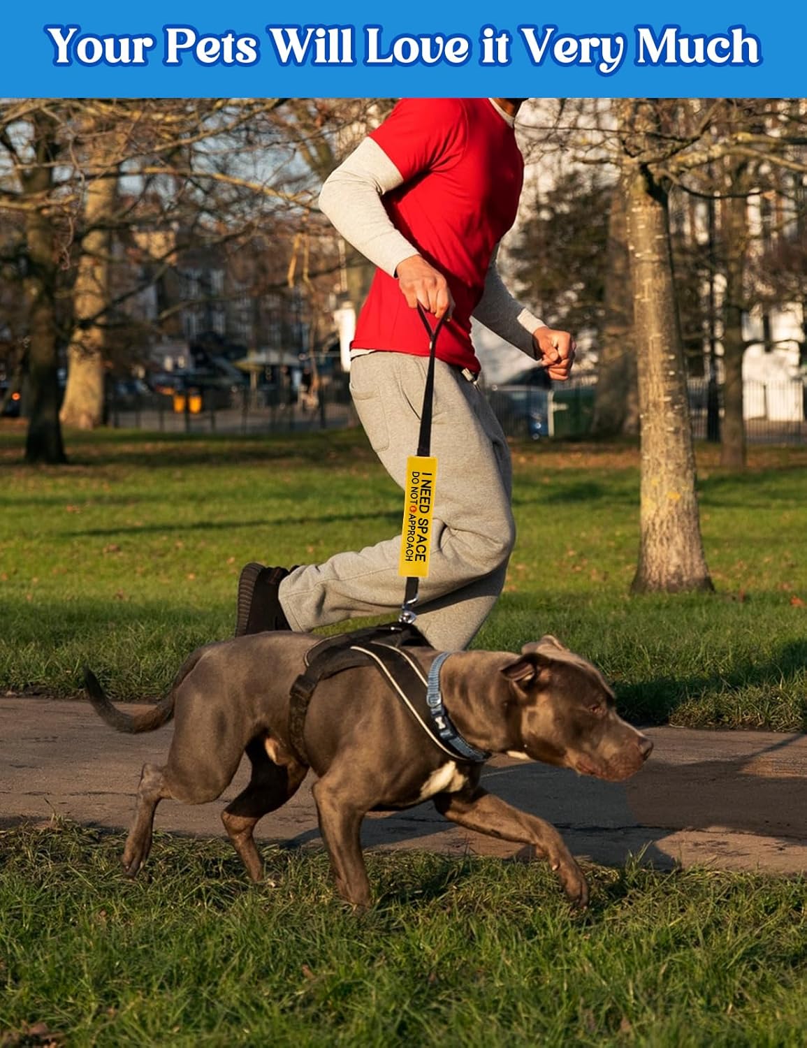 I Need Space Do Not Approach Dog Leash Sleeve, Funny Yellow Dog Leash Wrap Alert Hanging ID Patch Tag Do Not Pet Patch Pet Leash Sleeve Pet Birthday Gifts for Dog Owners