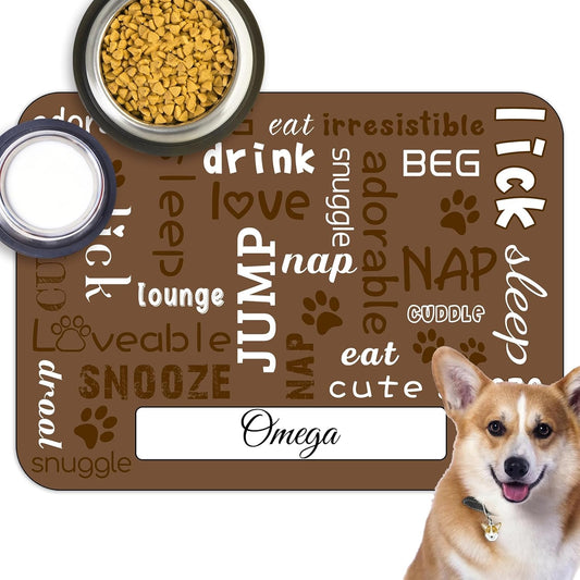 Personalized Dog Cat Feeding Mat Custom Pet Food Mat Waterproof Non-Slip Customized Puppy Name Photo Placemat Dish Rug Floor Protector Gifts for Pets Lover Pattern 3