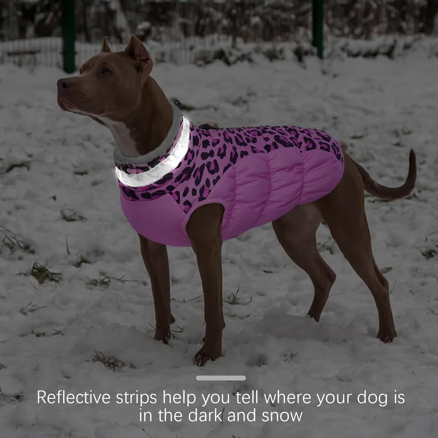 FUAMEY Dog Coat for Medium Dogs,Waterproof Dog Winter Jacket with Harness Built in Puppy Cold Weather Coats Reflective Pet Vest with Zipper Warm Fleece Dogs Snowsuit Windproof Pink Leopard M