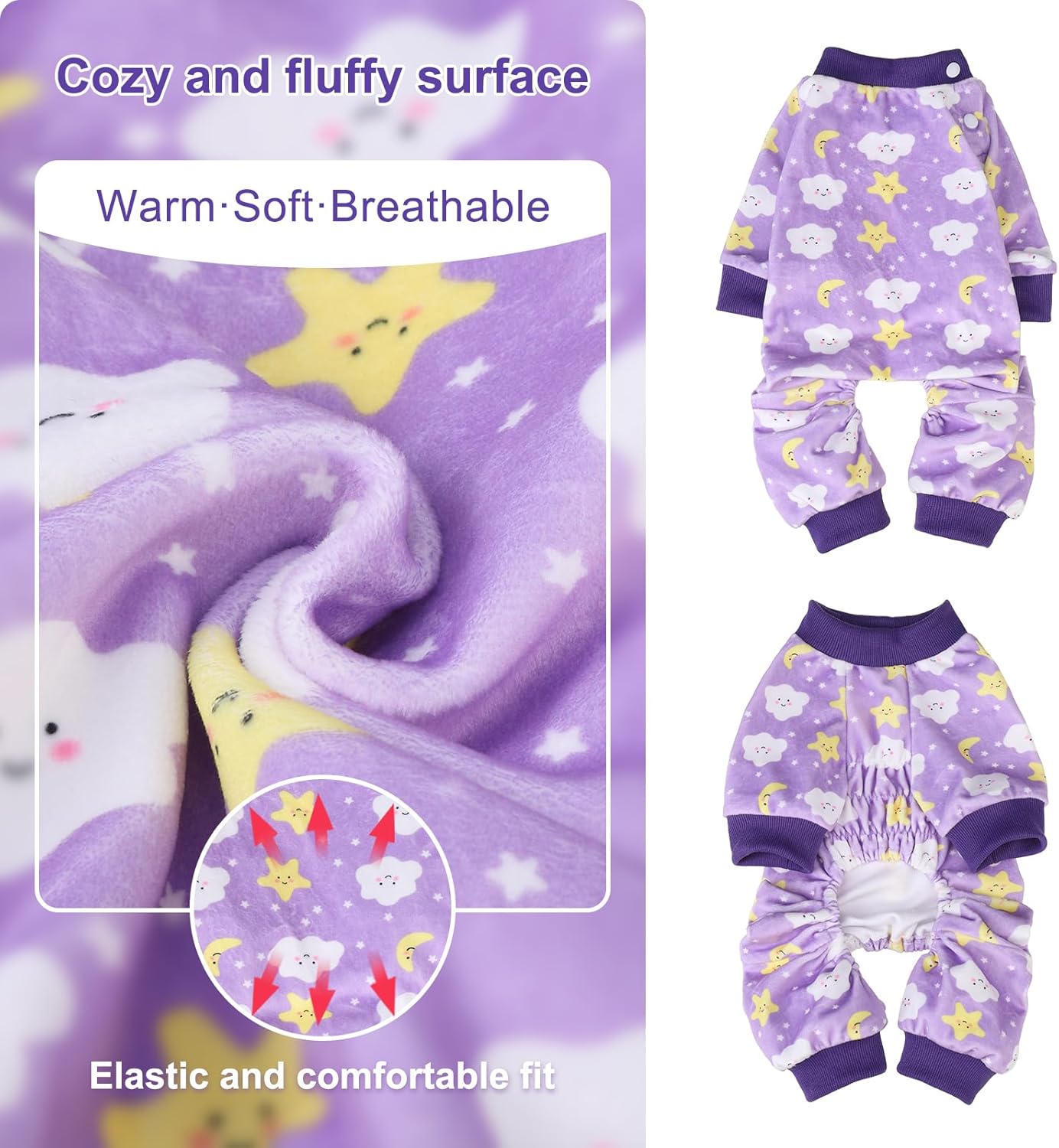 BEAUTYZOO Dog Pajamas Large Sized Dog, Summer Doggie Pajamas for Boy Girl, Soft Strechy Cotton Puppy Pjs Jammies Onesies for Men Women, Pet Jumpsuit Body Suit Cat Apparel Clothes, Purple XL