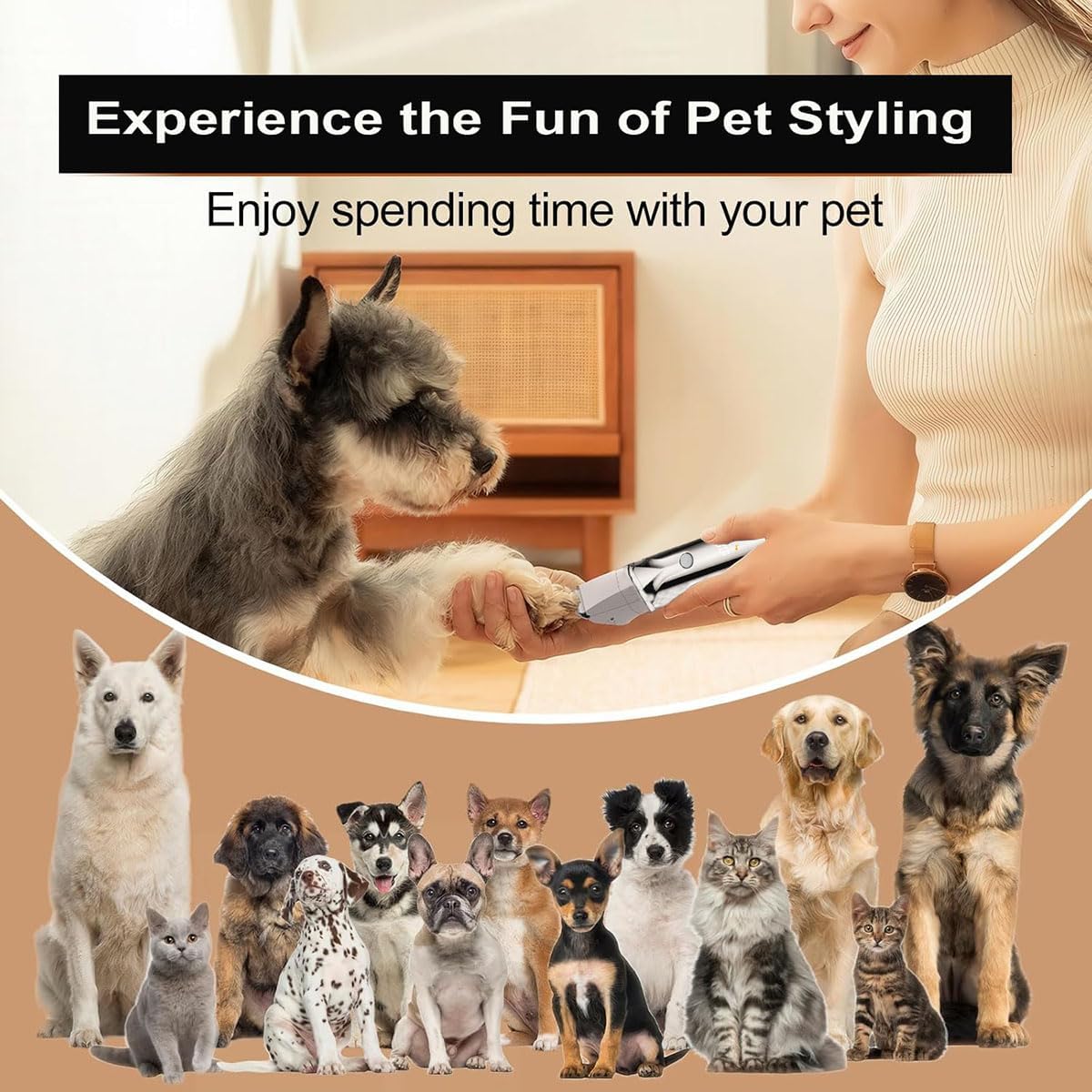 Dog Grooming Kit with LCD Display, 4 in 1 Dog Hair Trimmer for Paw Nail Grinder, Rechargeable Cordless Pet Cat Clippers, Professional Pet Paw Trimmer Nail Grinder Low Noise. Black