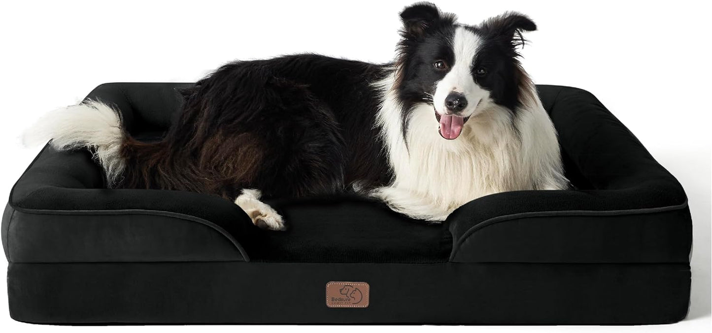 Bedsure Orthopedic Dog Bed for Large Dogs - Big Washable Dog Sofa Beds Large, Supportive Foam Pet Couch Bed with Removable Washable Cover, Waterproof Lining and Nonskid Bottom, Black