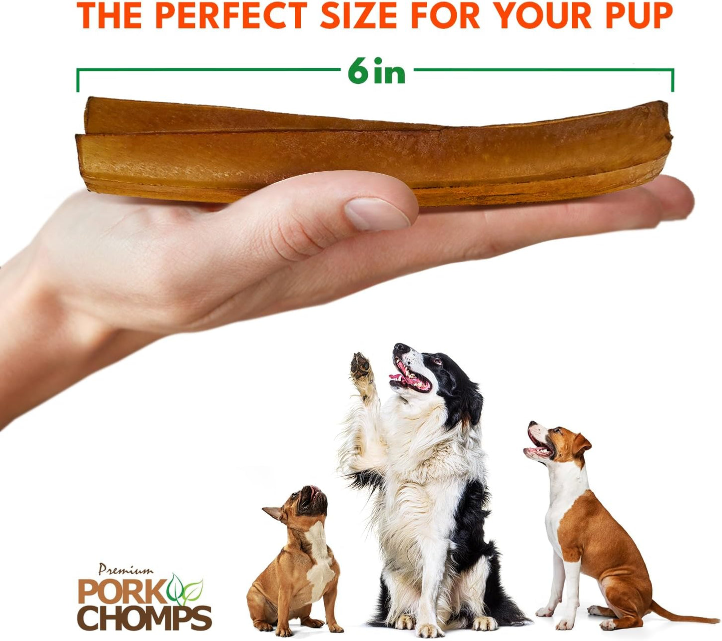 Pork Chomps Roasted Pork Skin Dog Chews, 6-inch Rib Shapes, 10 Count