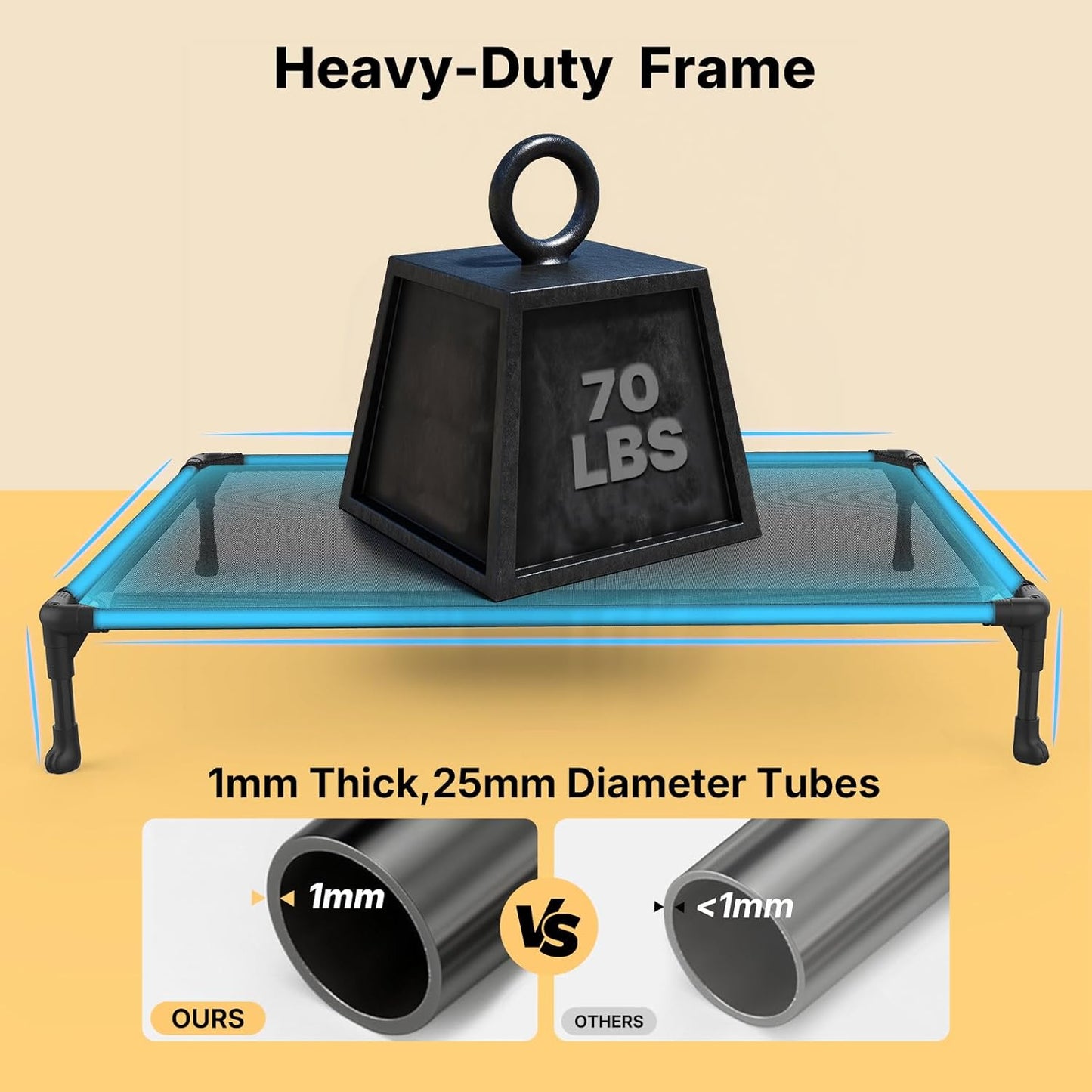 Veehoo Outdoor Elevated Dog Cot Bed, Cooling Raised Pet Bed for Medium Dogs, Washable Breathable Mesh Hammock Bed with No-Slip Feet, Indestructible Ground Off Training Platform Cot-32"x25" Black