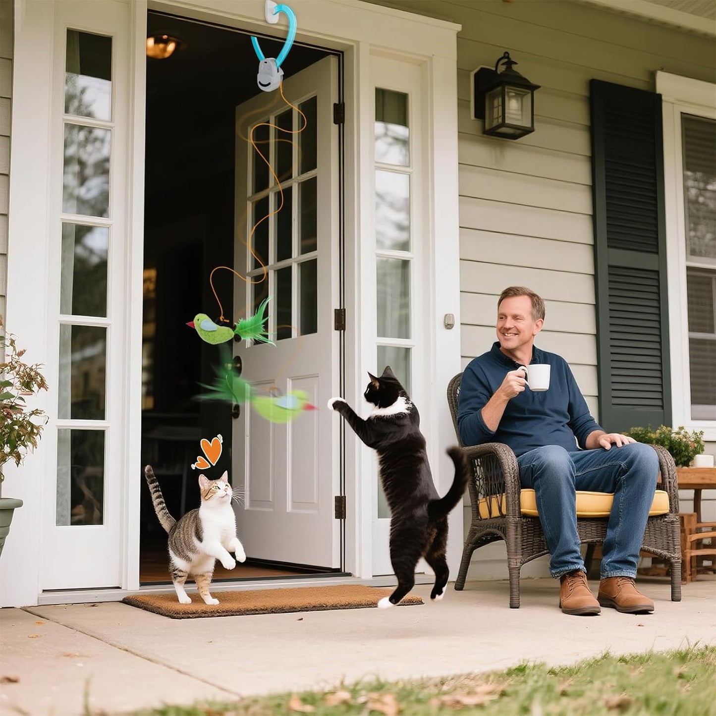 Interactive Cat Toys for Indoor Cats Automatic Electric Flying Bird Feather Mouse Toy - Best Kitten & Adult Cat Enrichment Mouse cat Toy Hanging Electric Kitty Toys for Bored Cats（Blue）