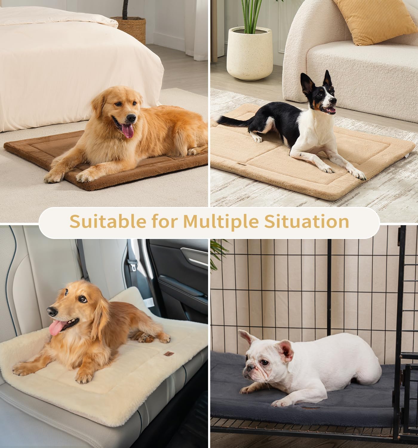 MADE 4 PETS Dog Crate Pad Bed for Large Dogs, Washable & Reversible, Anti-Slip Kennel Mat for Cozy Sleeping, Soft Fluffy Dog Bed for Indoor & Outdoor Use, 36"x27", Beige