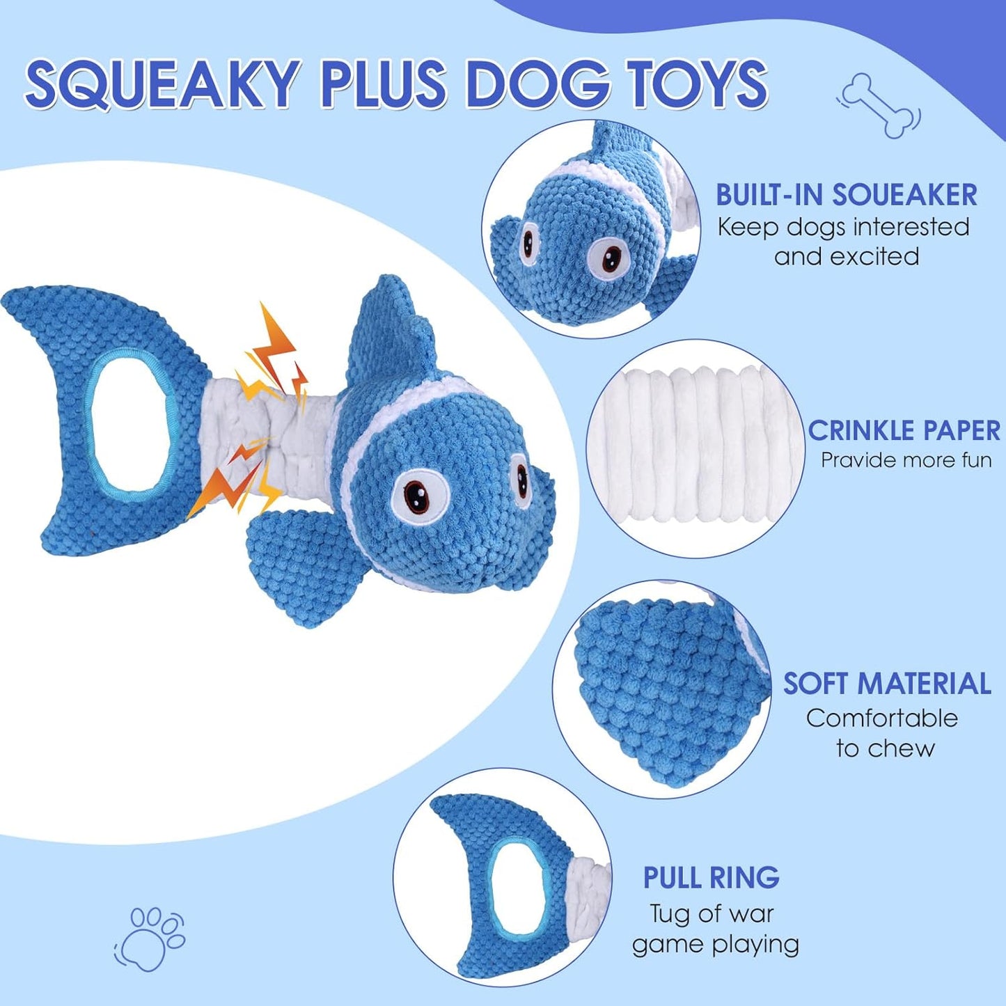 Squeaky Dog Toys - Plush Toy, Durable, Stretchy, Keeps Dogs Busy, Interactive Dog Toys Stress Release Game for Boredom Suitable for Small Medium and Large Dogs